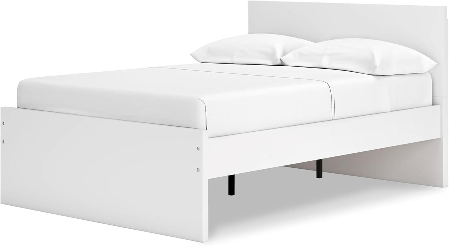 imageSignature Design by Ashley Onita Minimalist Panel Platform Bed Foundation or Box Spring Not Needed Full BeigeWhite