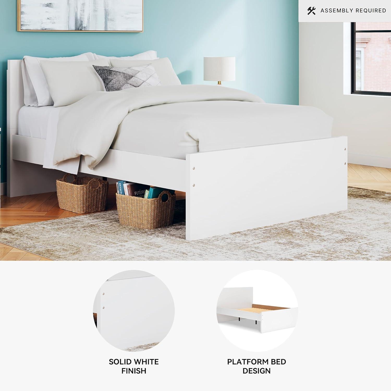 imageSignature Design by Ashley Onita Minimalist Panel Platform Bed Foundation or Box Spring Not Needed Full BeigeWhite