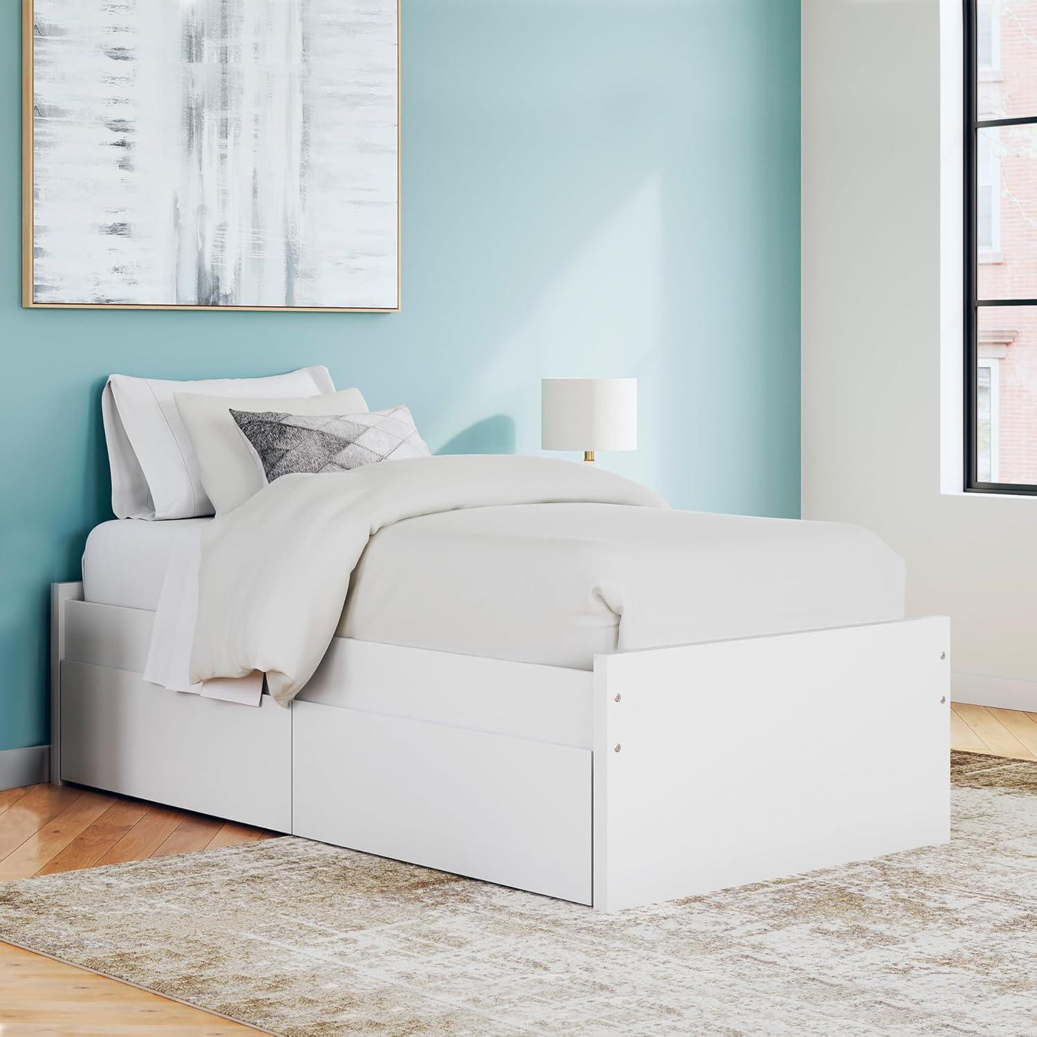 imageSignature Design by Ashley Onita Minimalist Panel Platform Bed Foundation or Box Spring Not Needed Full BeigeWhite