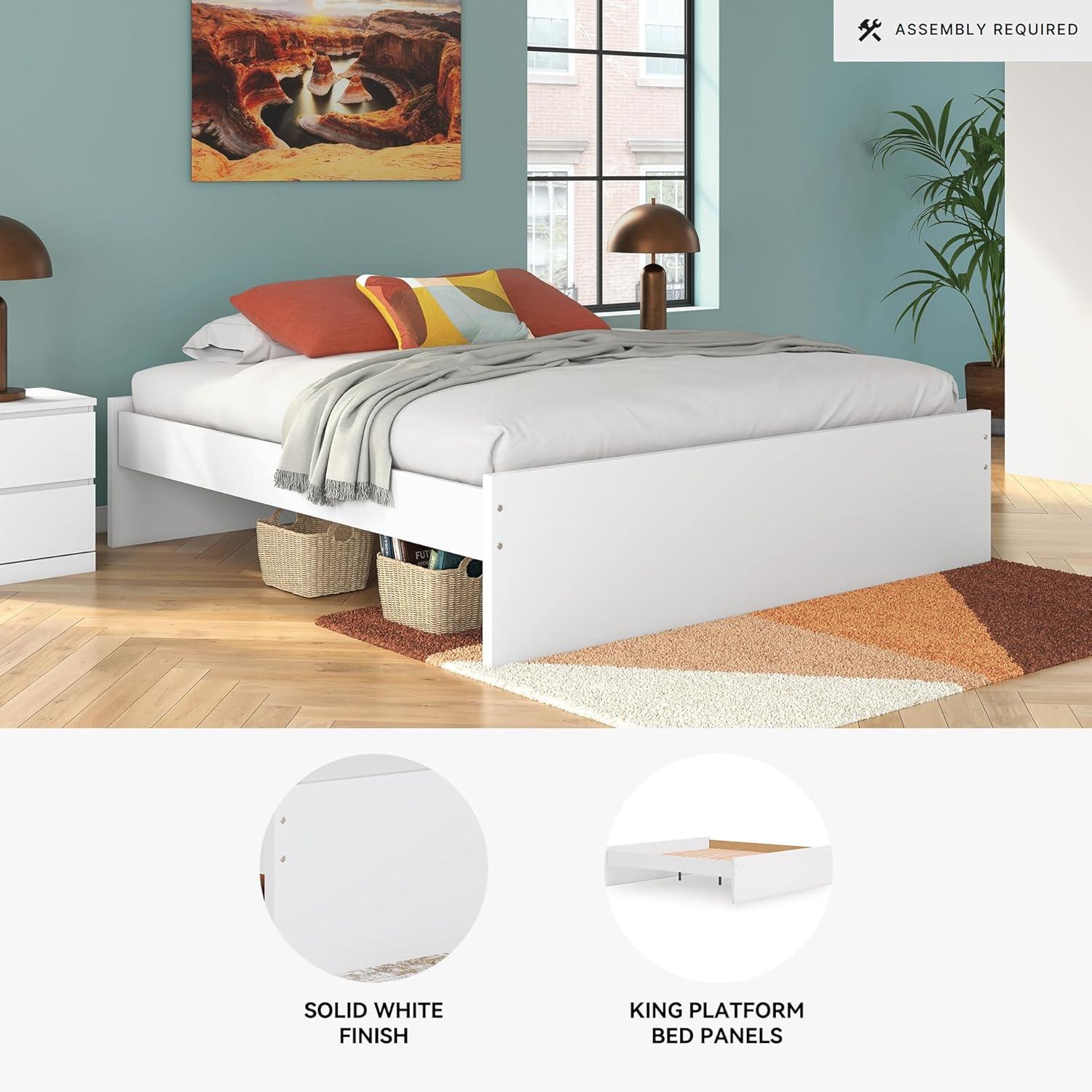 imageSignature Design by Ashley Onita Minimalist Panel Platform Bed Foundation or Box Spring Not Needed Full BeigeWhite