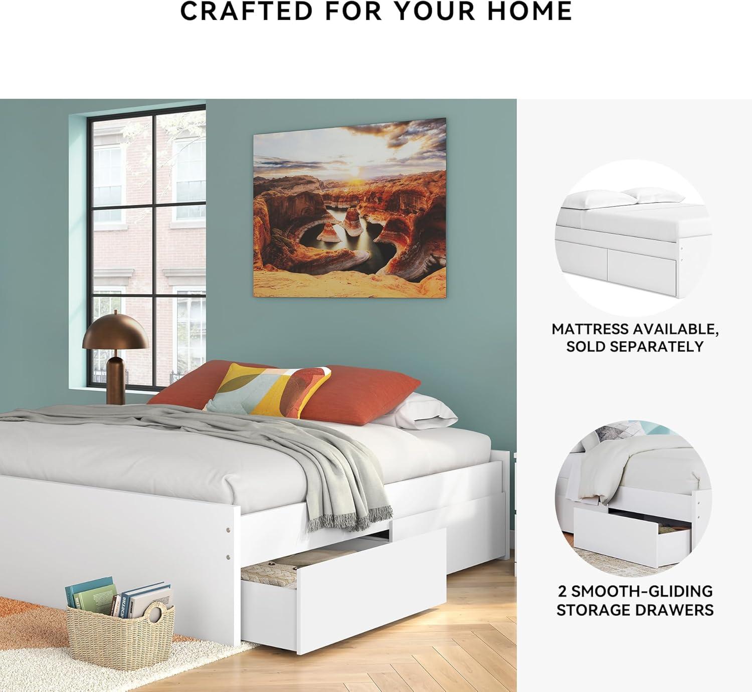 imageSignature Design by Ashley Onita Minimalist Panel Platform Bed Foundation or Box Spring Not Needed Full BeigeWhite