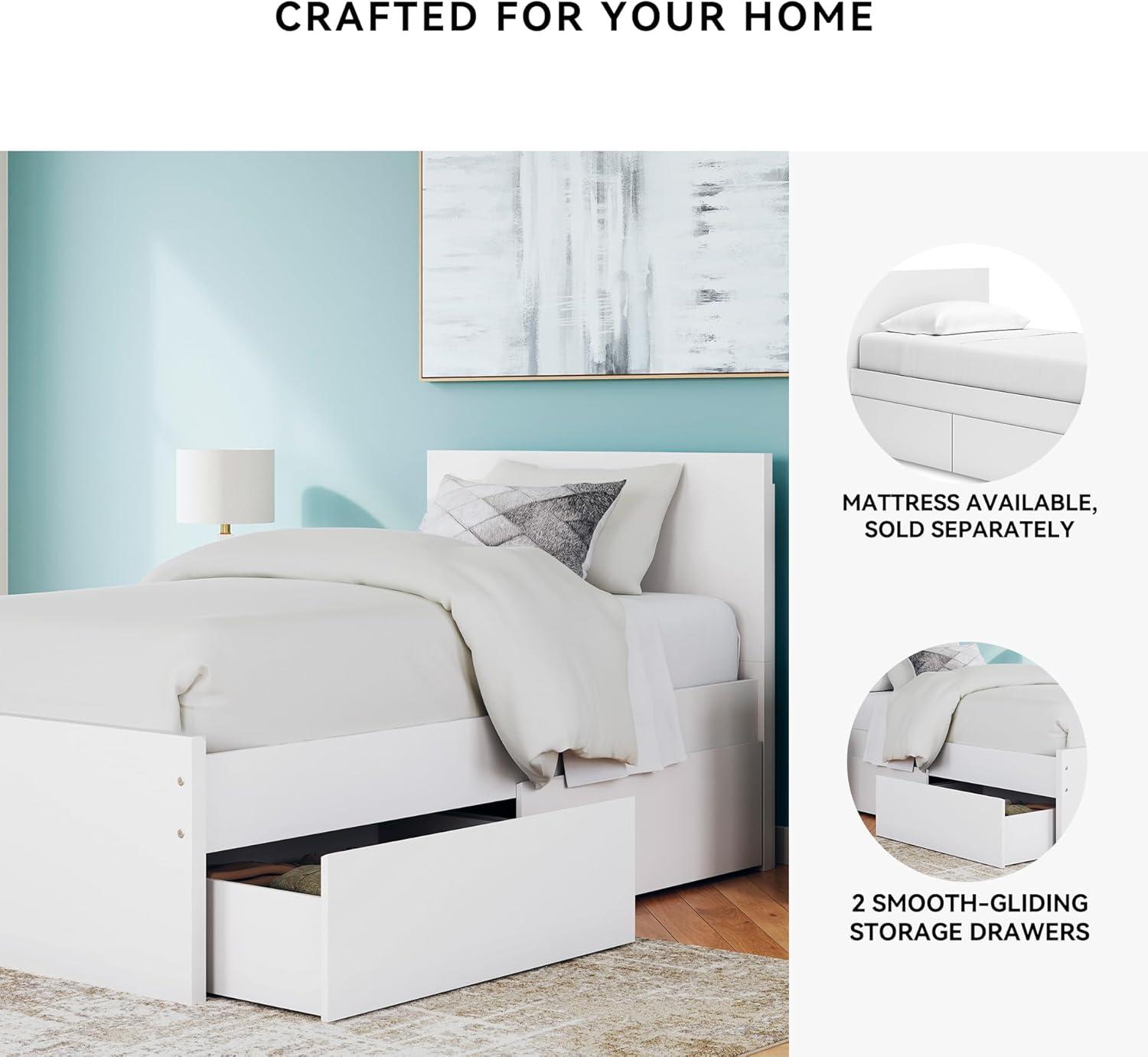 imageSignature Design by Ashley Onita Minimalist Panel Platform Bed Foundation or Box Spring Not Needed Full BeigeWhite