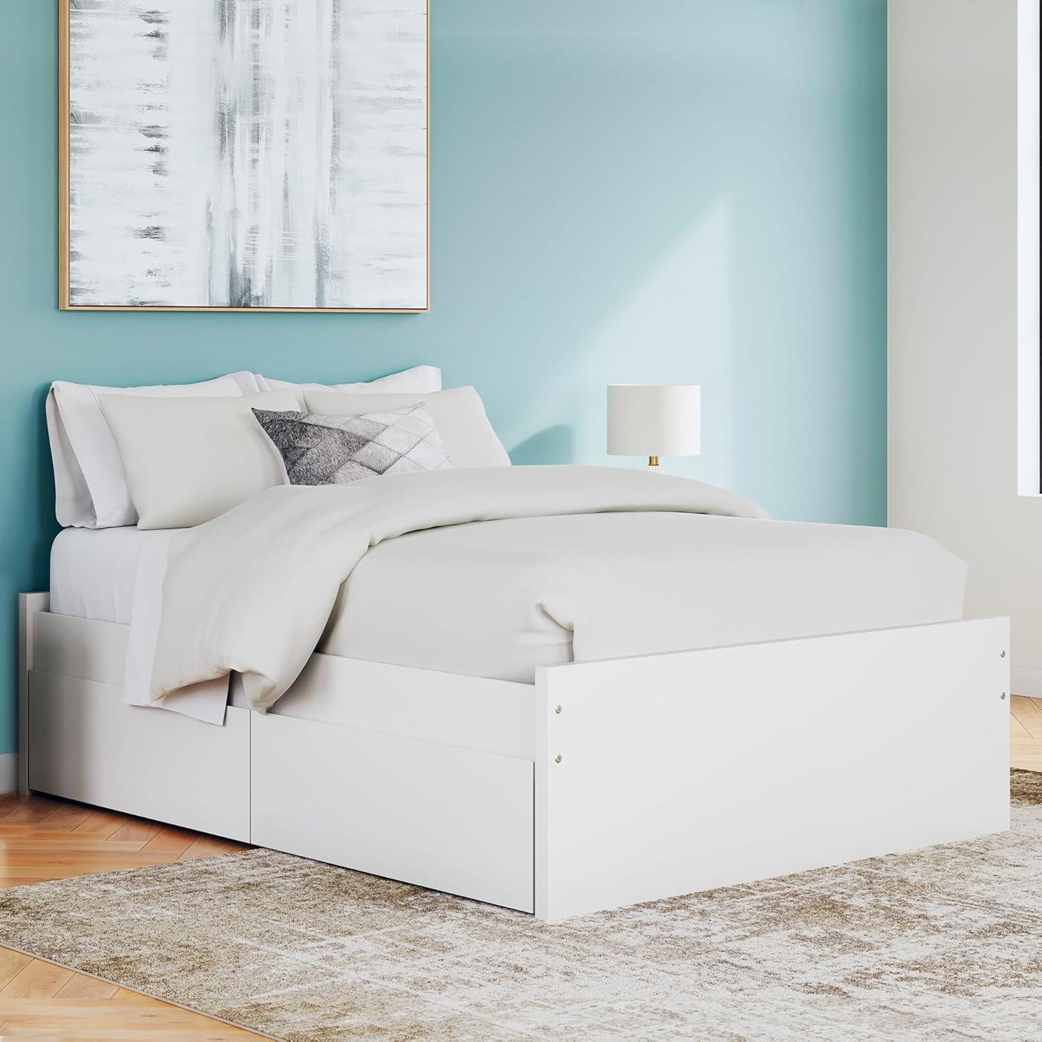 imageSignature Design by Ashley Onita Minimalist Panel Platform Bed Foundation or Box Spring Not Needed Full BeigeWhite