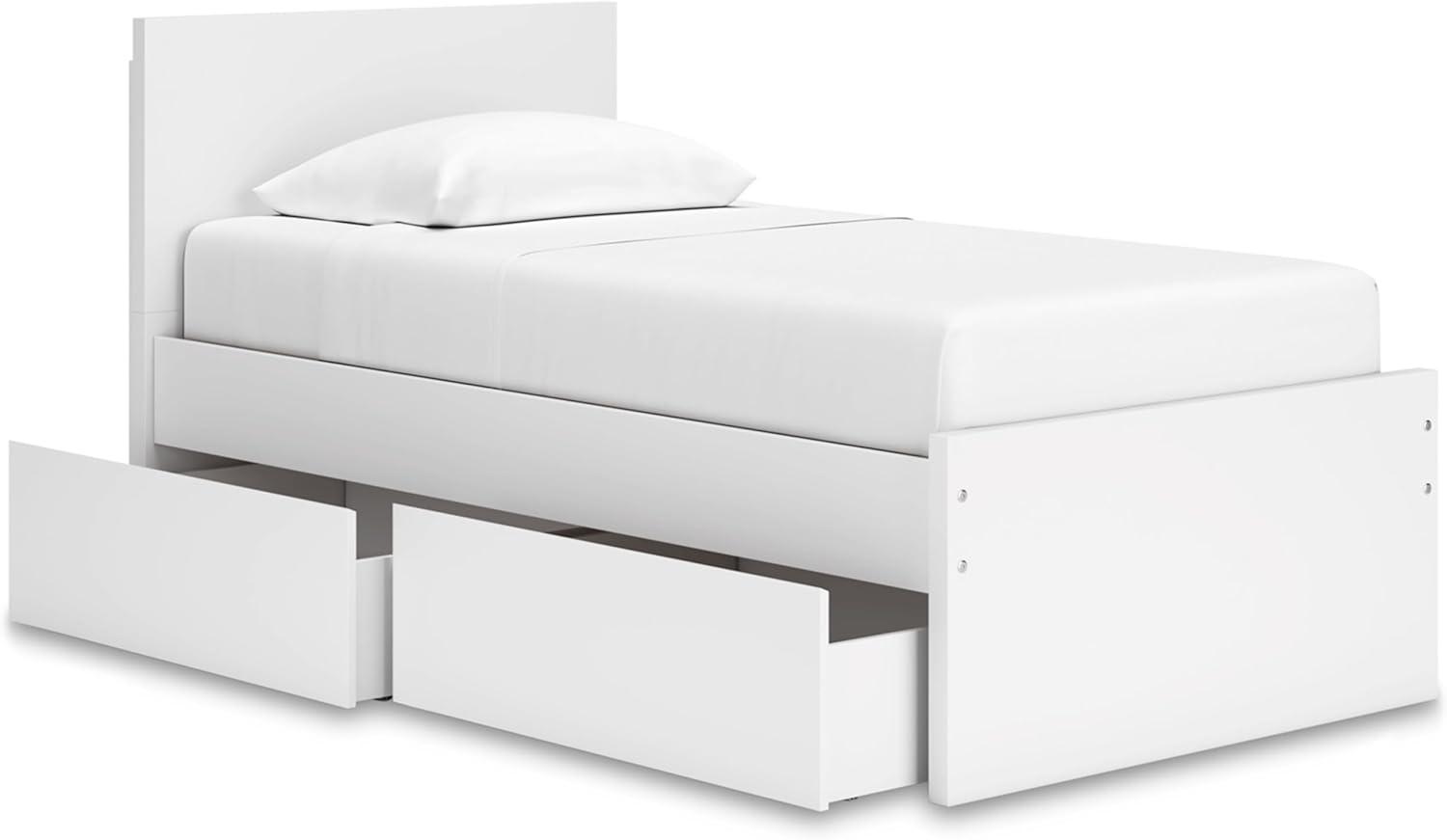 imageSignature Design by Ashley Onita Minimalist Panel Platform Bed Foundation or Box Spring Not Needed Full BeigeWhite