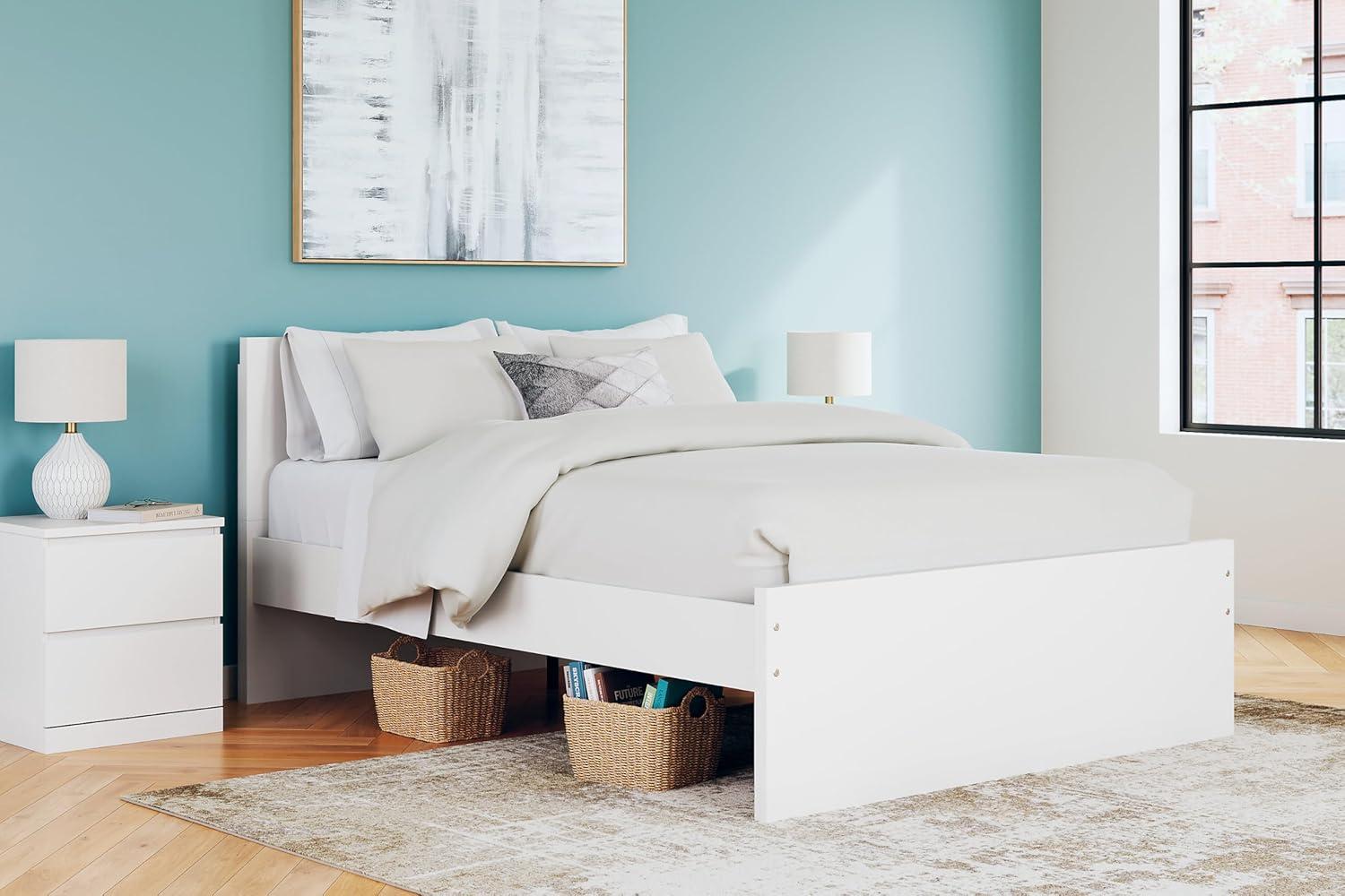 imageSignature Design by Ashley Onita Minimalist Panel Platform Bed Foundation or Box Spring Not Needed Full BeigeWhite