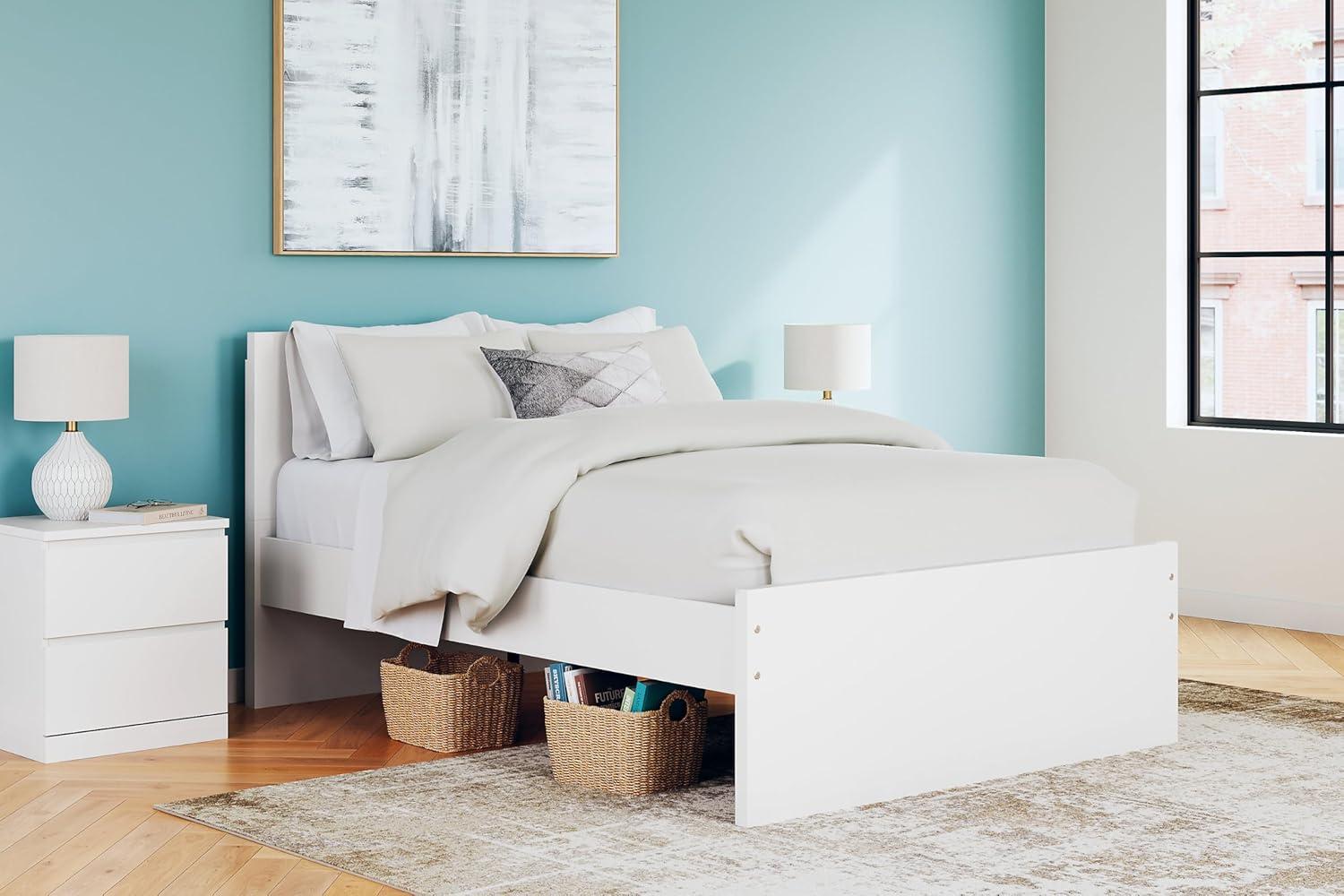 imageSignature Design by Ashley Onita Minimalist Panel Platform Bed Foundation or Box Spring Not Needed Full BeigeWhite