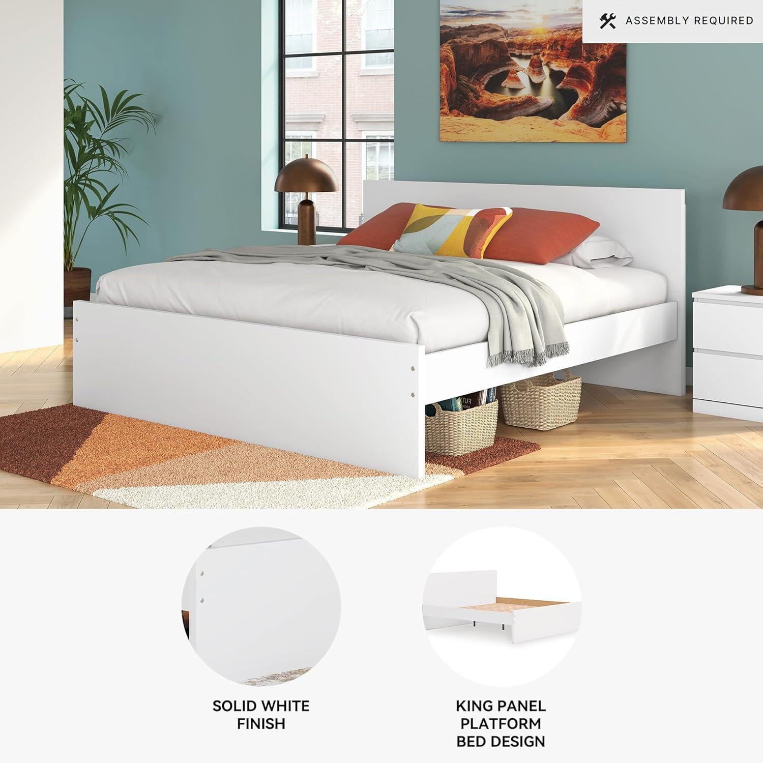 imageSignature Design by Ashley Onita Minimalist Panel Platform Bed Foundation or Box Spring Not Needed Full BeigeWhite