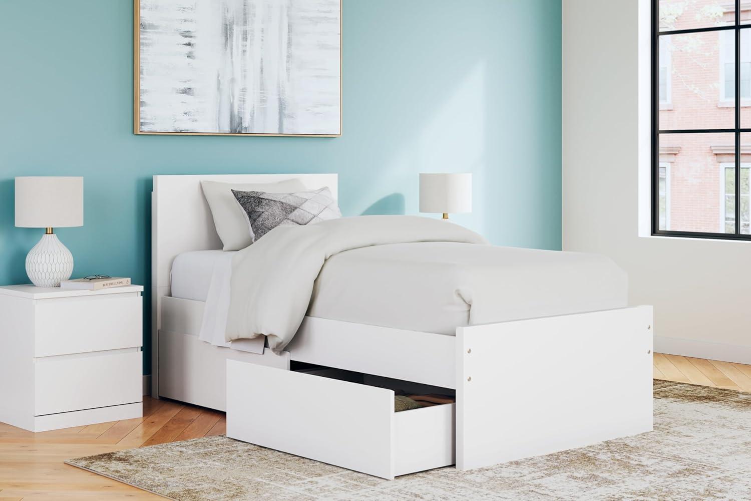 imageSignature Design by Ashley Onita Minimalist Panel Platform Bed Foundation or Box Spring Not Needed Full BeigeWhite