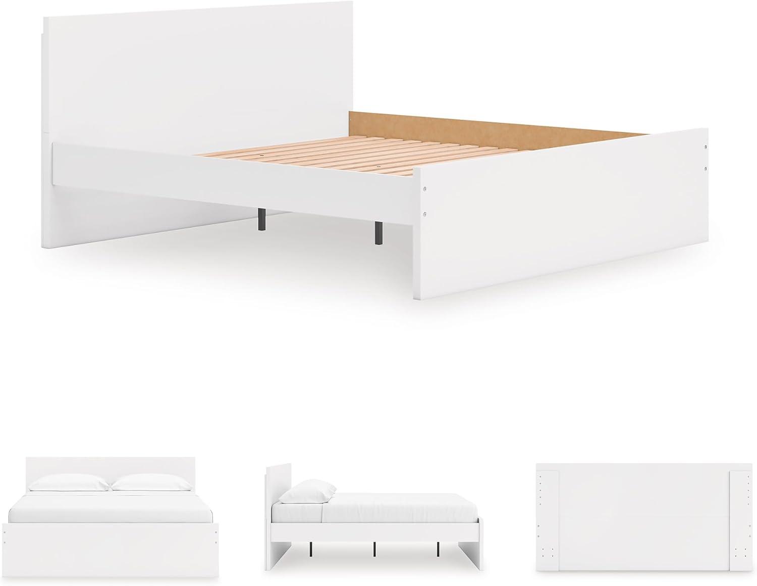 imageSignature Design by Ashley Onita Minimalist Panel Platform Bed Foundation or Box Spring Not Needed Full BeigeWhite
