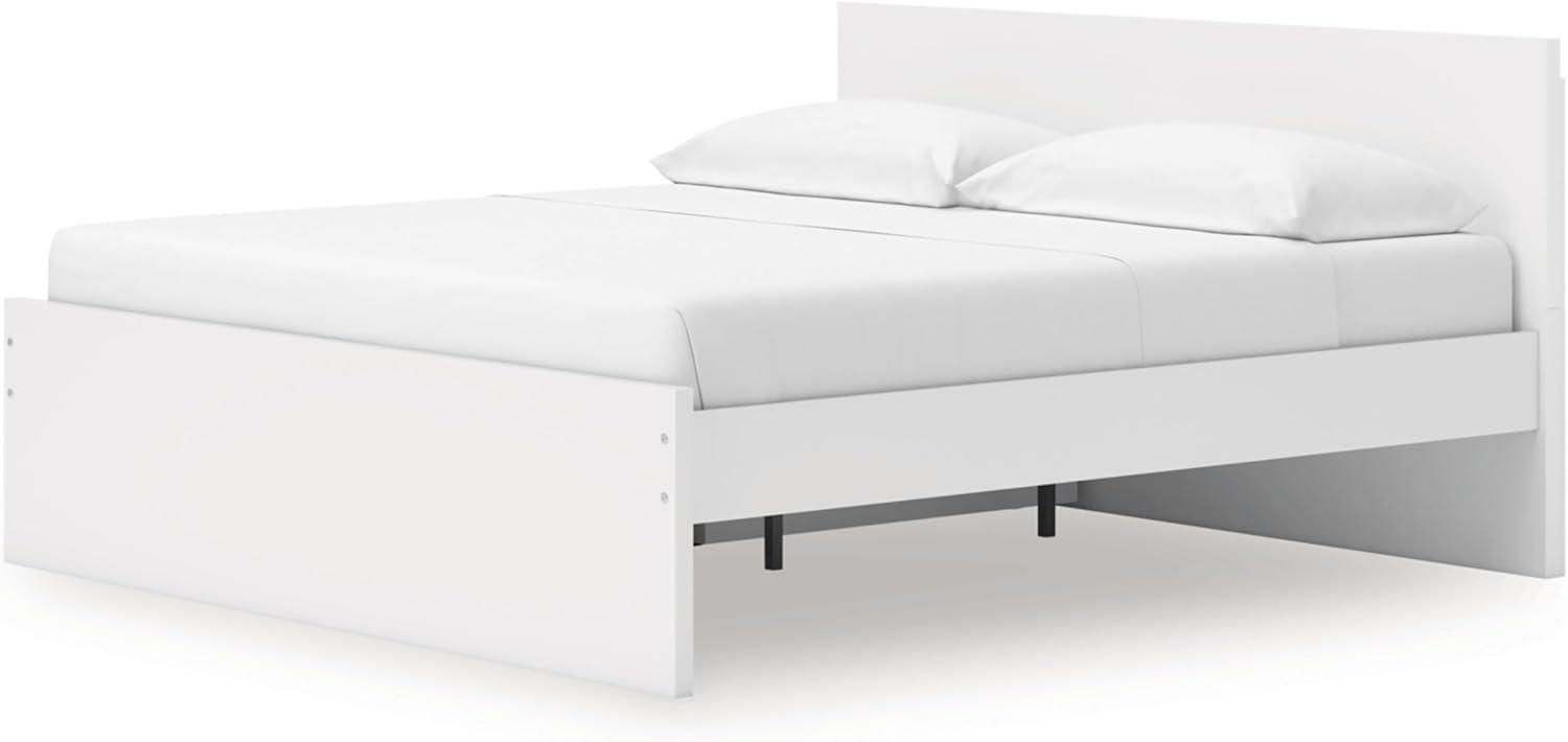 imageSignature Design by Ashley Onita Minimalist Panel Platform Bed Foundation or Box Spring Not Needed Full BeigeWhite