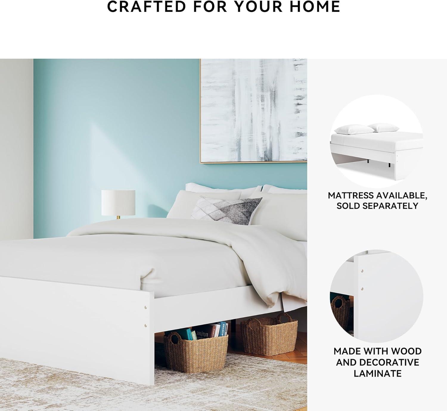 imageSignature Design by Ashley Onita Minimalist Panel Platform Bed Foundation or Box Spring Not Needed Full BeigeWhite