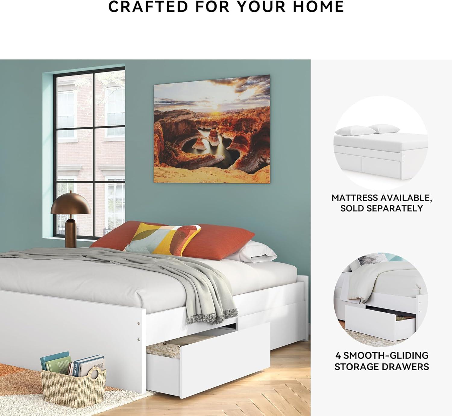 imageSignature Design by Ashley Onita Minimalist Panel Platform Bed Foundation or Box Spring Not Needed Full BeigeWhite
