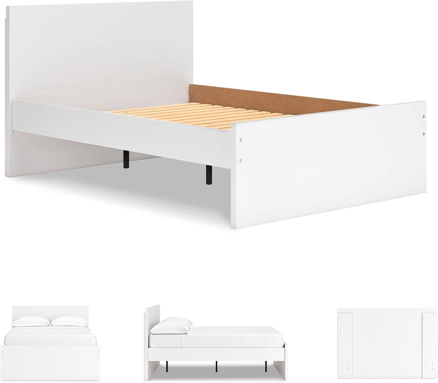 imageSignature Design by Ashley Onita Minimalist Panel Platform Bed Foundation or Box Spring Not Needed Full BeigeWhite