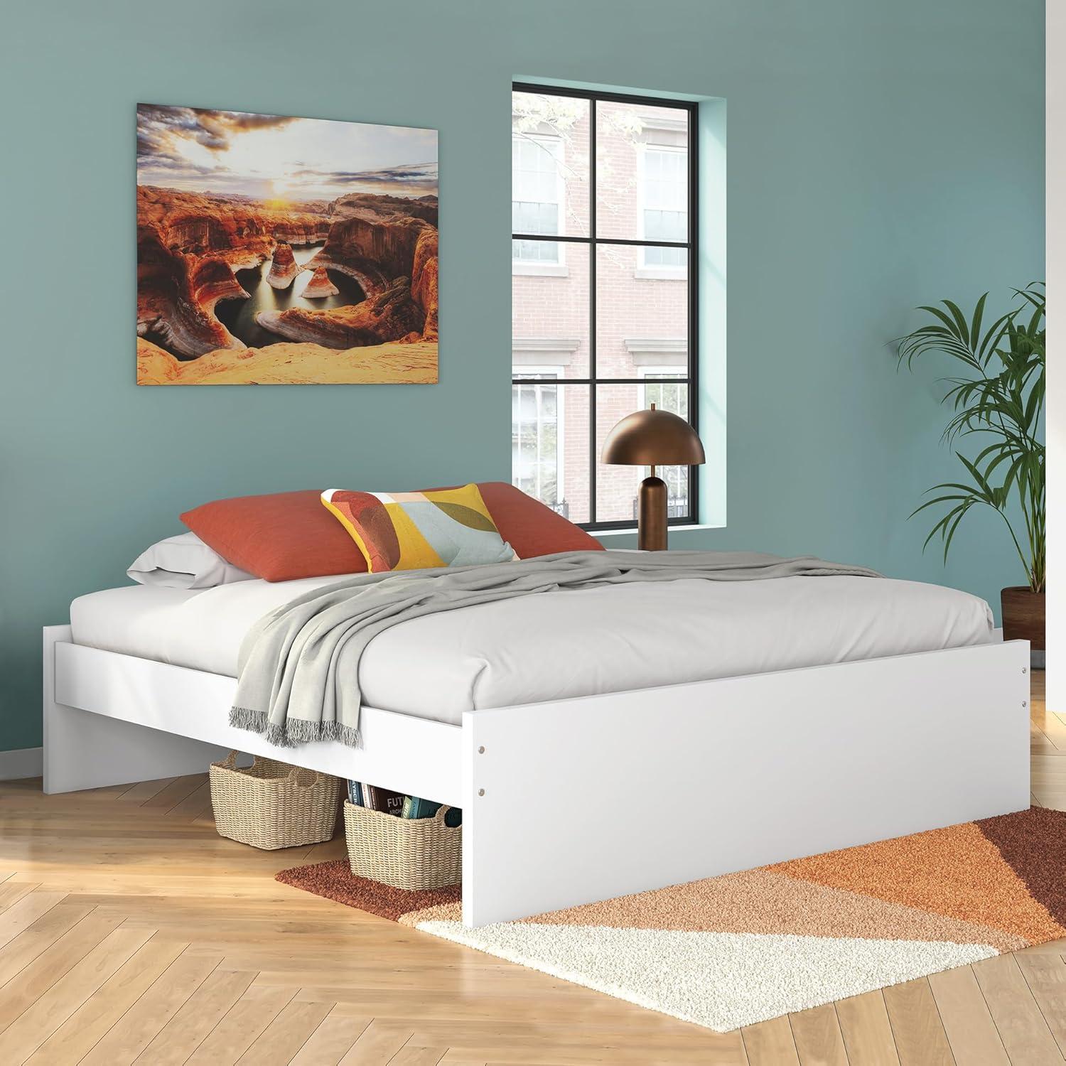 imageSignature Design by Ashley Onita Minimalist Panel Platform Bed Foundation or Box Spring Not Needed Full BeigeWhite