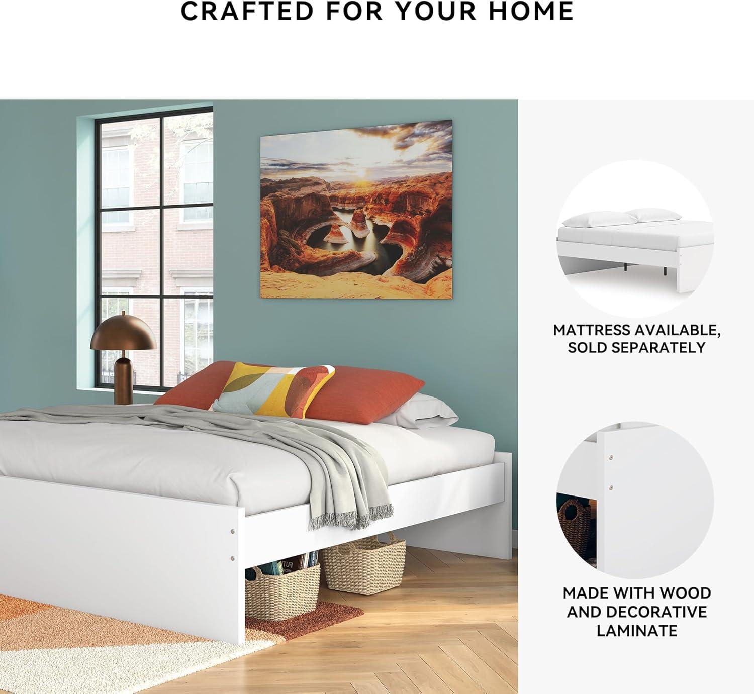 imageSignature Design by Ashley Onita Minimalist Panel Platform Bed Foundation or Box Spring Not Needed Full BeigeWhite