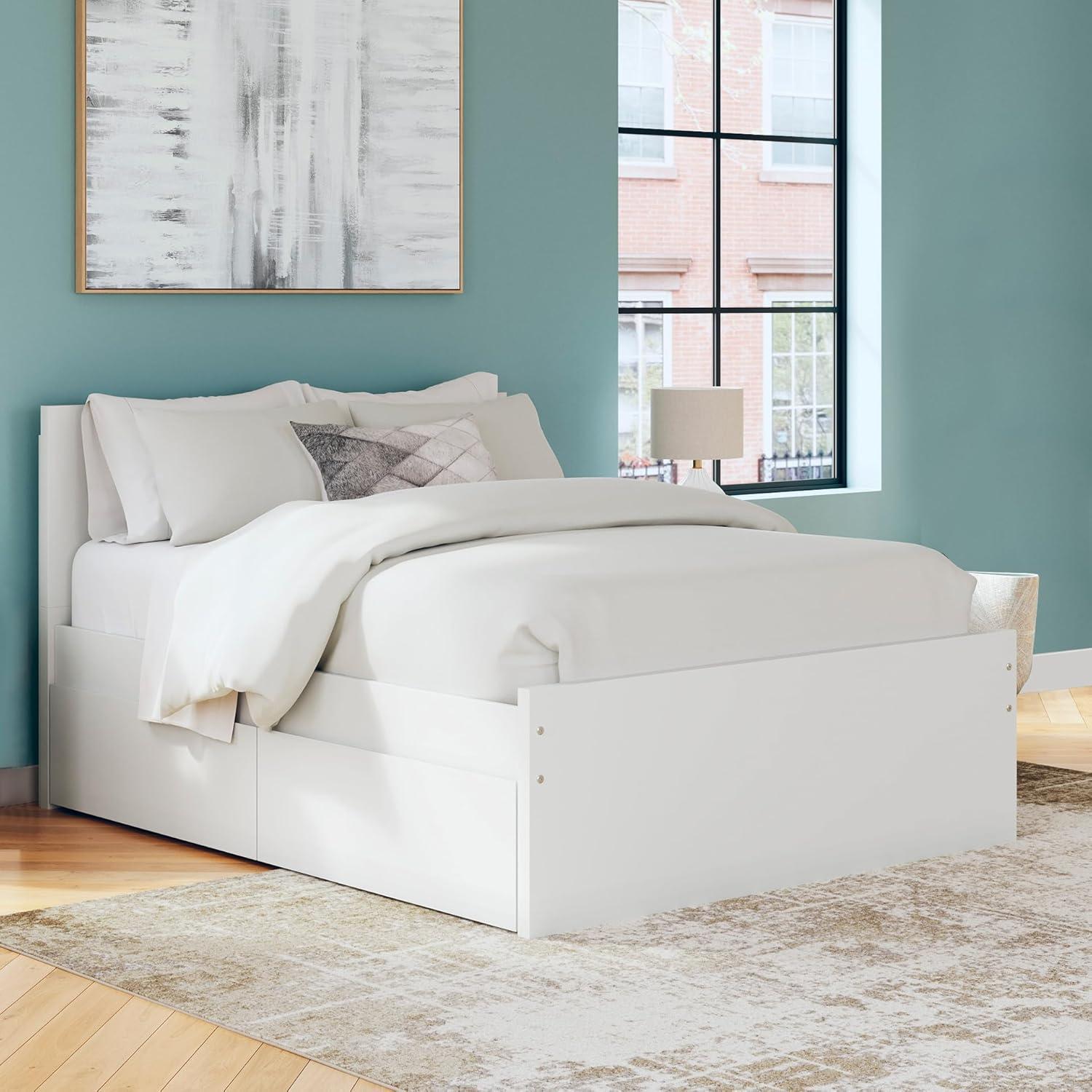 imageSignature Design by Ashley Onita Minimalist Panel Platform Bed Foundation or Box Spring Not Needed Full BeigeWhite