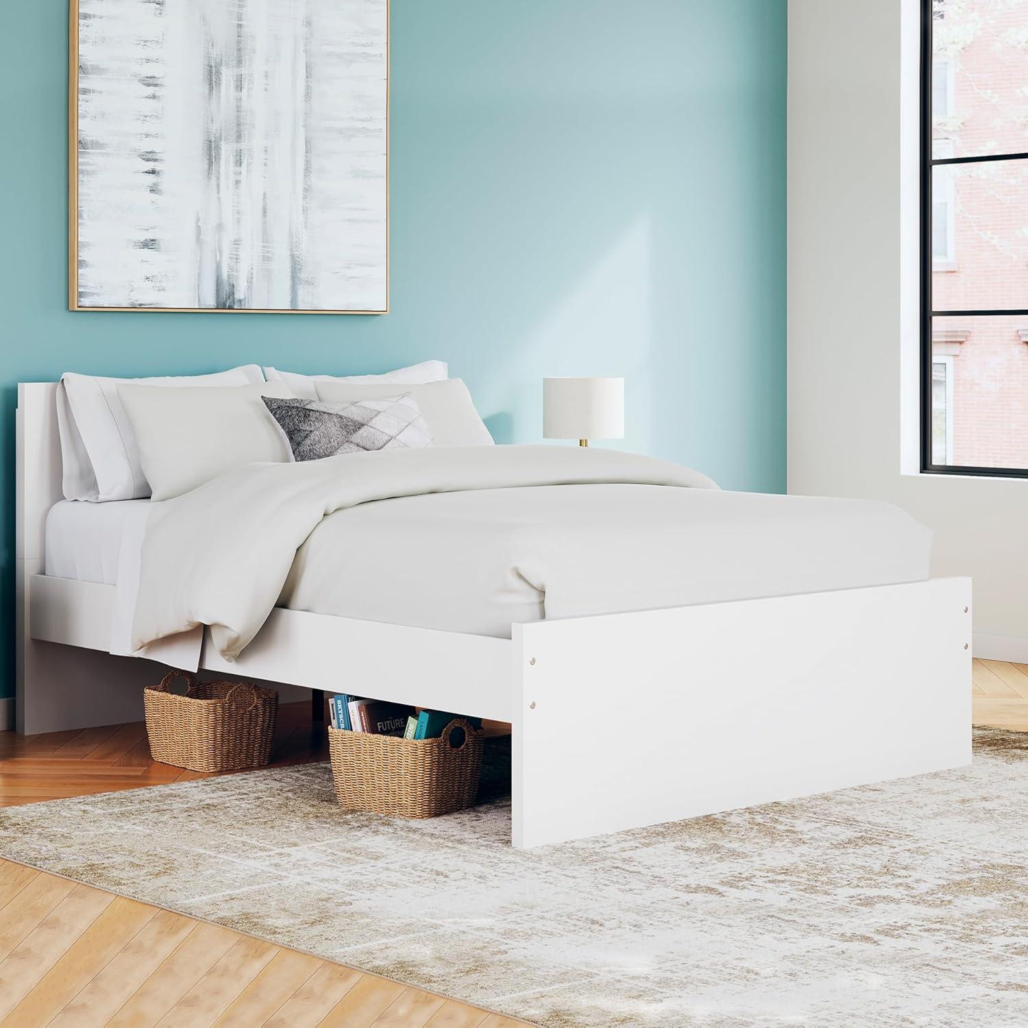 imageSignature Design by Ashley Onita Minimalist Panel Platform Bed Foundation or Box Spring Not Needed Full BeigeWhite