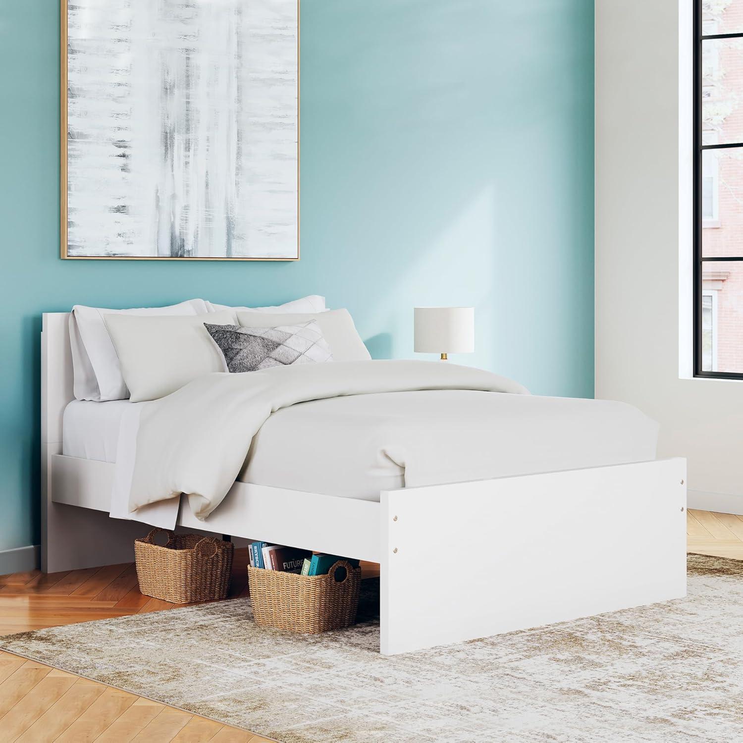 imageSignature Design by Ashley Onita Minimalist Panel Platform Bed Foundation or Box Spring Not Needed Full BeigeWhite