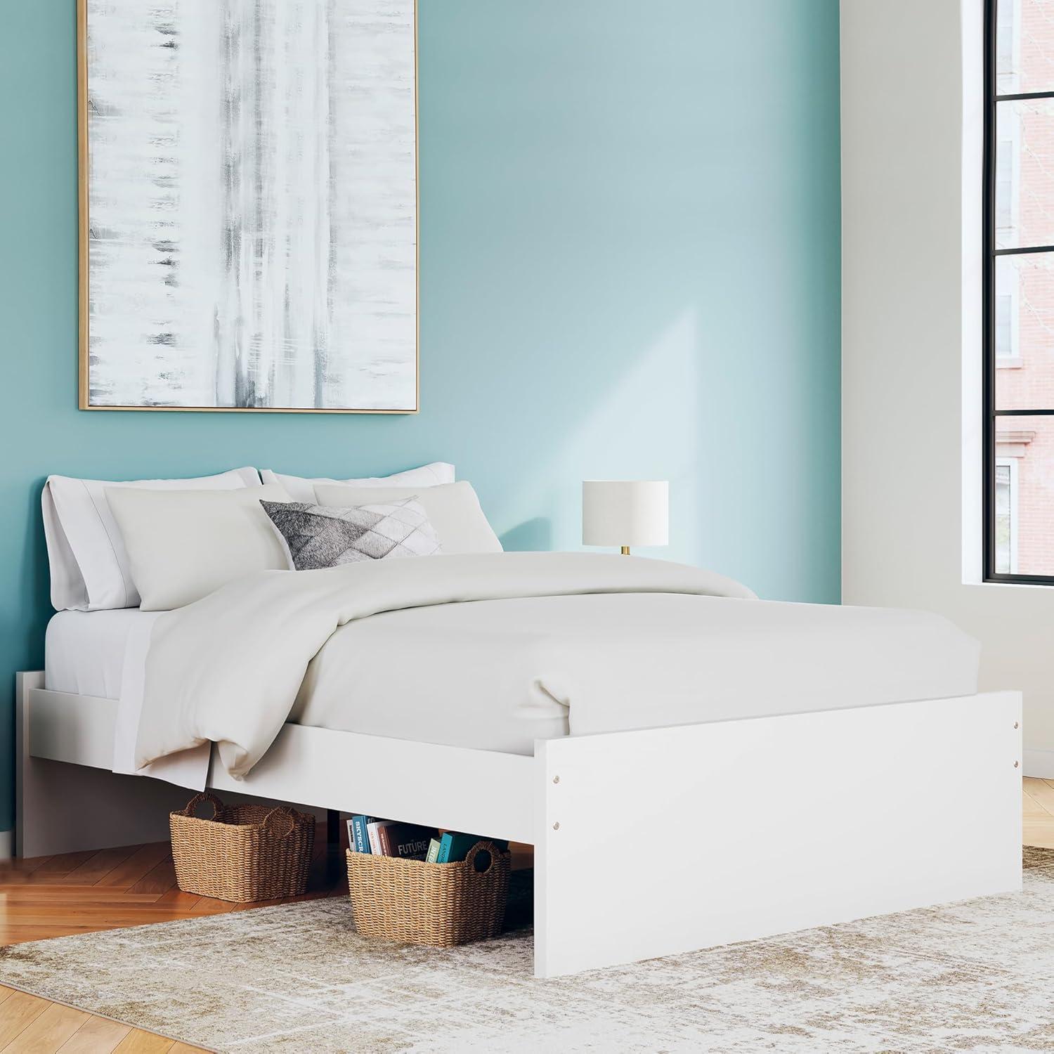 imageSignature Design by Ashley Onita Minimalist Panel Platform Bed Foundation or Box Spring Not Needed Full BeigeWhite
