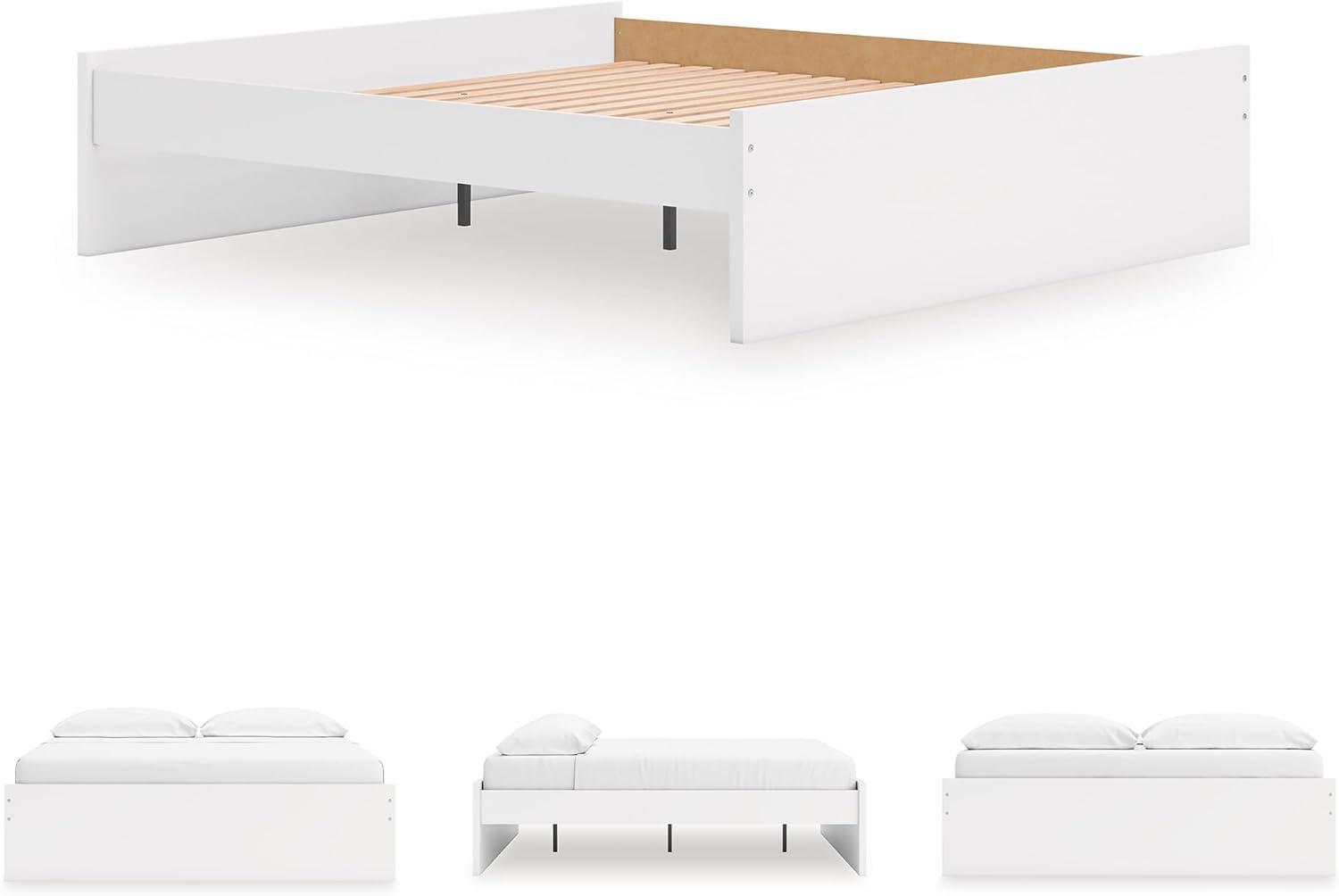 imageSignature Design by Ashley Onita Minimalist Panel Platform Bed Foundation or Box Spring Not Needed Full BeigeWhite