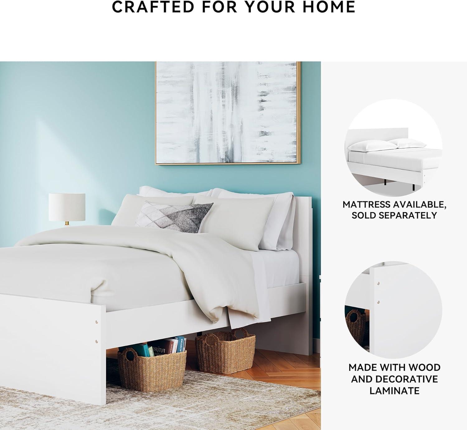 imageSignature Design by Ashley Onita Minimalist Panel Platform Bed Foundation or Box Spring Not Needed Full BeigeWhite