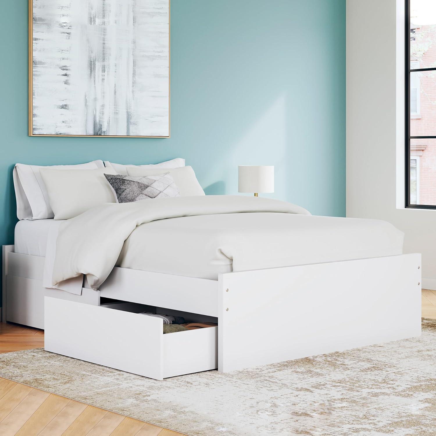 imageSignature Design by Ashley Onita Minimalist Panel Platform Bed Foundation or Box Spring Not Needed Full BeigeWhite