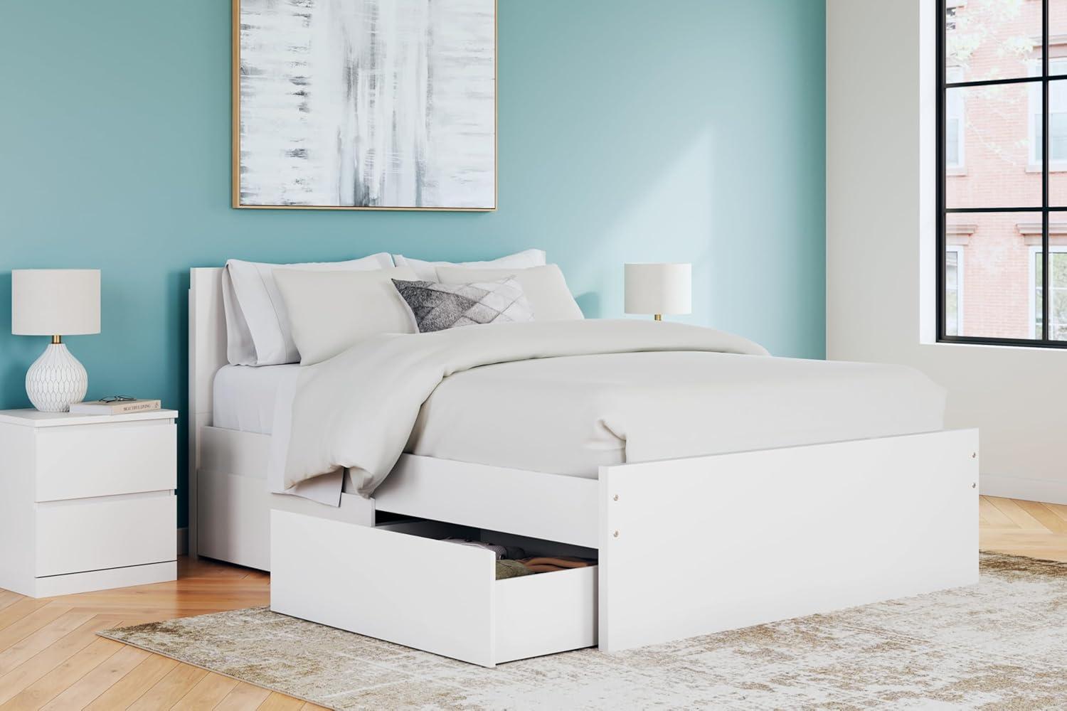 imageSignature Design by Ashley Onita Minimalist Panel Platform Bed Foundation or Box Spring Not Needed Full BeigeWhite