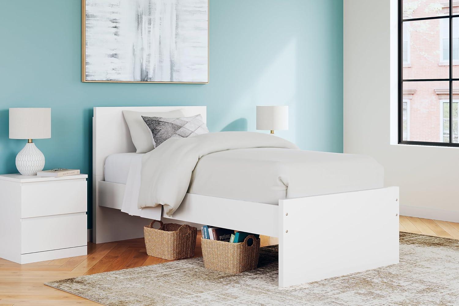 imageSignature Design by Ashley Onita Minimalist Panel Platform Bed Foundation or Box Spring Not Needed Full BeigeWhite