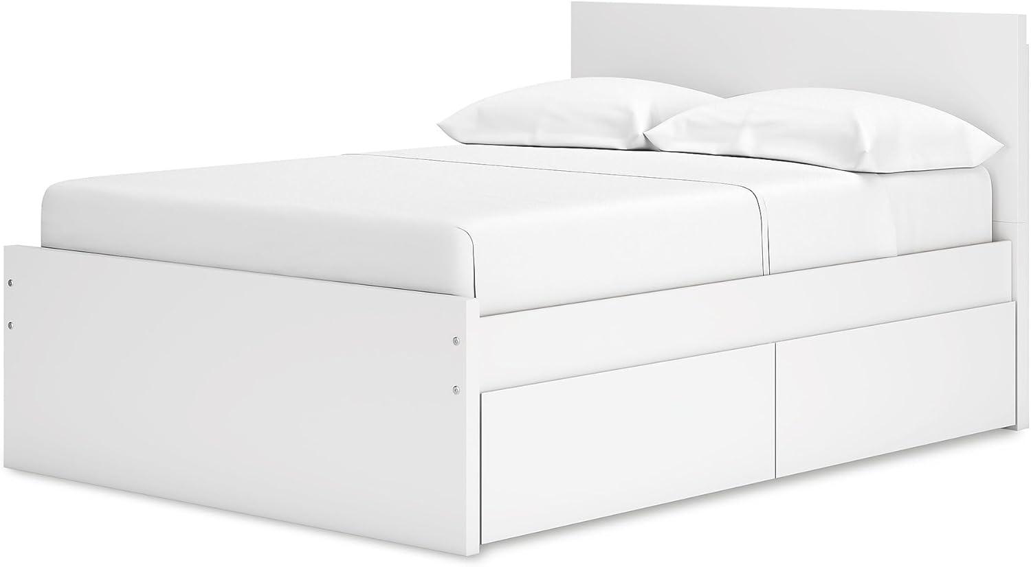 imageSignature Design by Ashley Onita Minimalist Panel Platform Bed Foundation or Box Spring Not Needed Full BeigeWhite