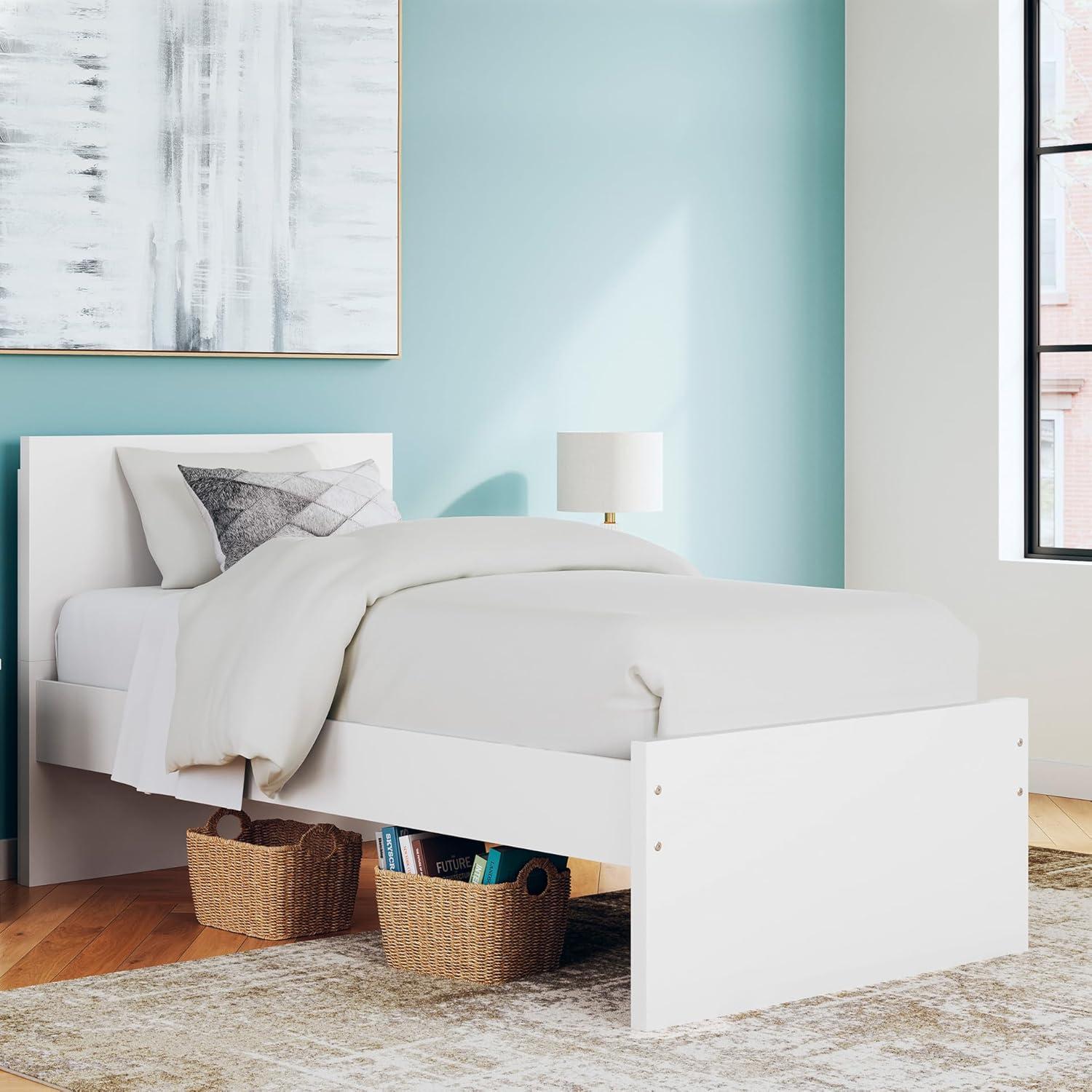 imageSignature Design by Ashley Onita Minimalist Panel Platform Bed Foundation or Box Spring Not Needed Full BeigeWhite