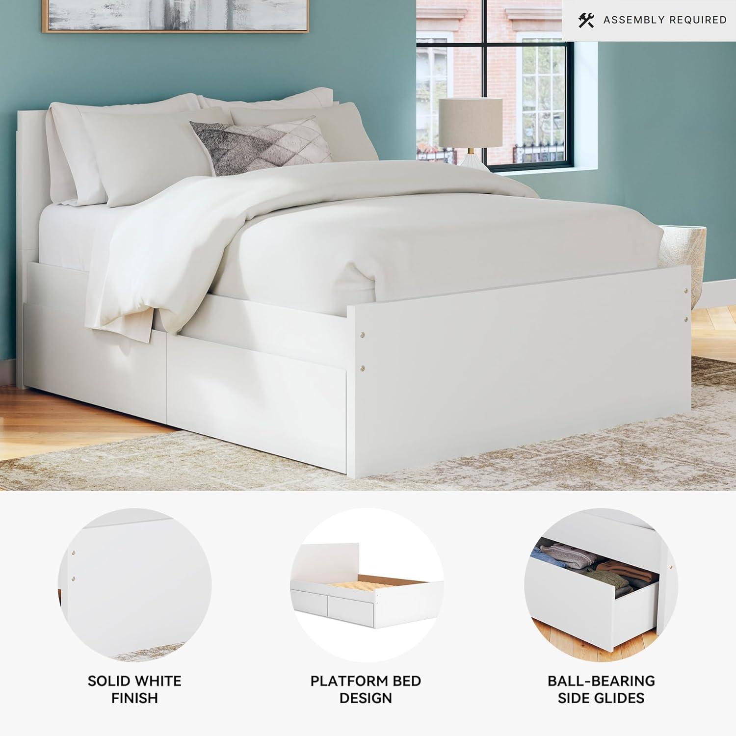 imageSignature Design by Ashley Onita Minimalist Panel Platform Bed Foundation or Box Spring Not Needed Full BeigeWhite