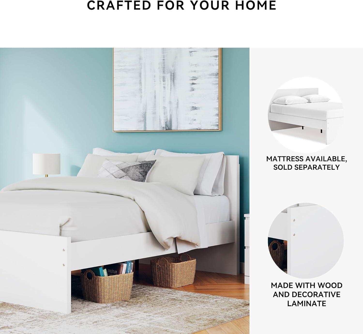 imageSignature Design by Ashley Onita Minimalist Panel Platform Bed Foundation or Box Spring Not Needed Full BeigeWhite