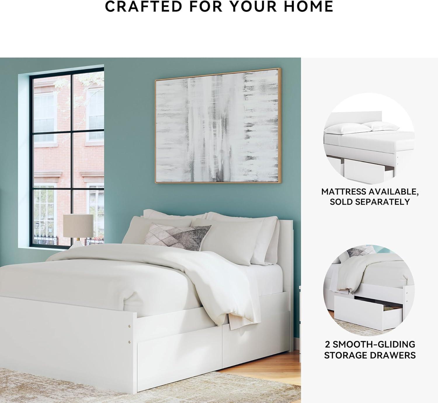 imageSignature Design by Ashley Onita Minimalist Panel Platform Bed Foundation or Box Spring Not Needed Full BeigeWhite