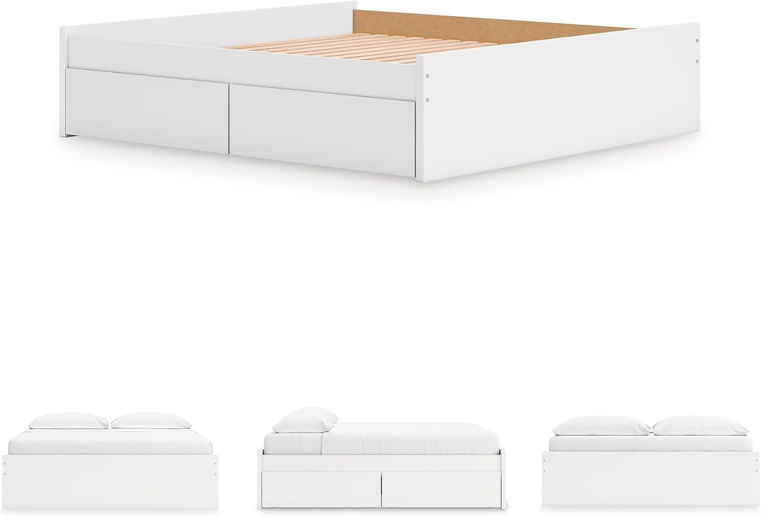 imageSignature Design by Ashley Onita Minimalist Panel Platform Bed Foundation or Box Spring Not Needed Full BeigeWhite
