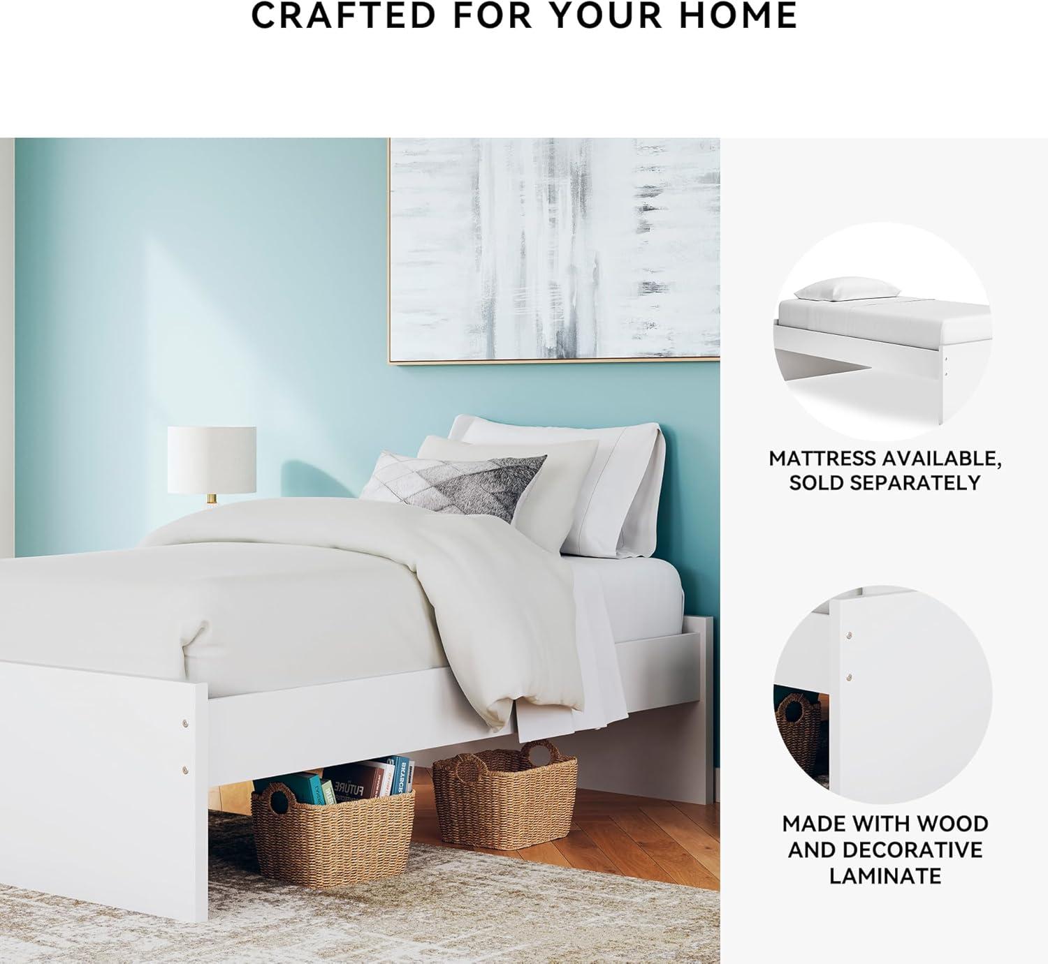 imageSignature Design by Ashley Onita Minimalist Panel Platform Bed Foundation or Box Spring Not Needed Full BeigeWhite