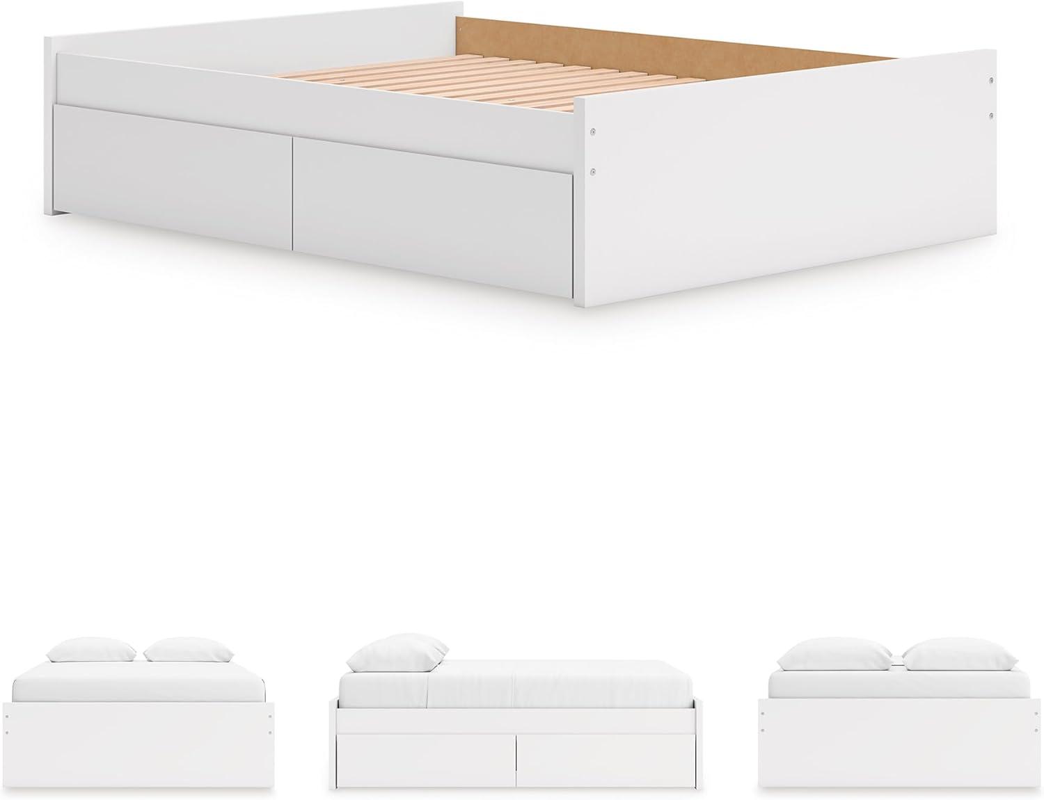 imageSignature Design by Ashley Onita Minimalist Panel Platform Bed Foundation or Box Spring Not Needed Full BeigeWhite