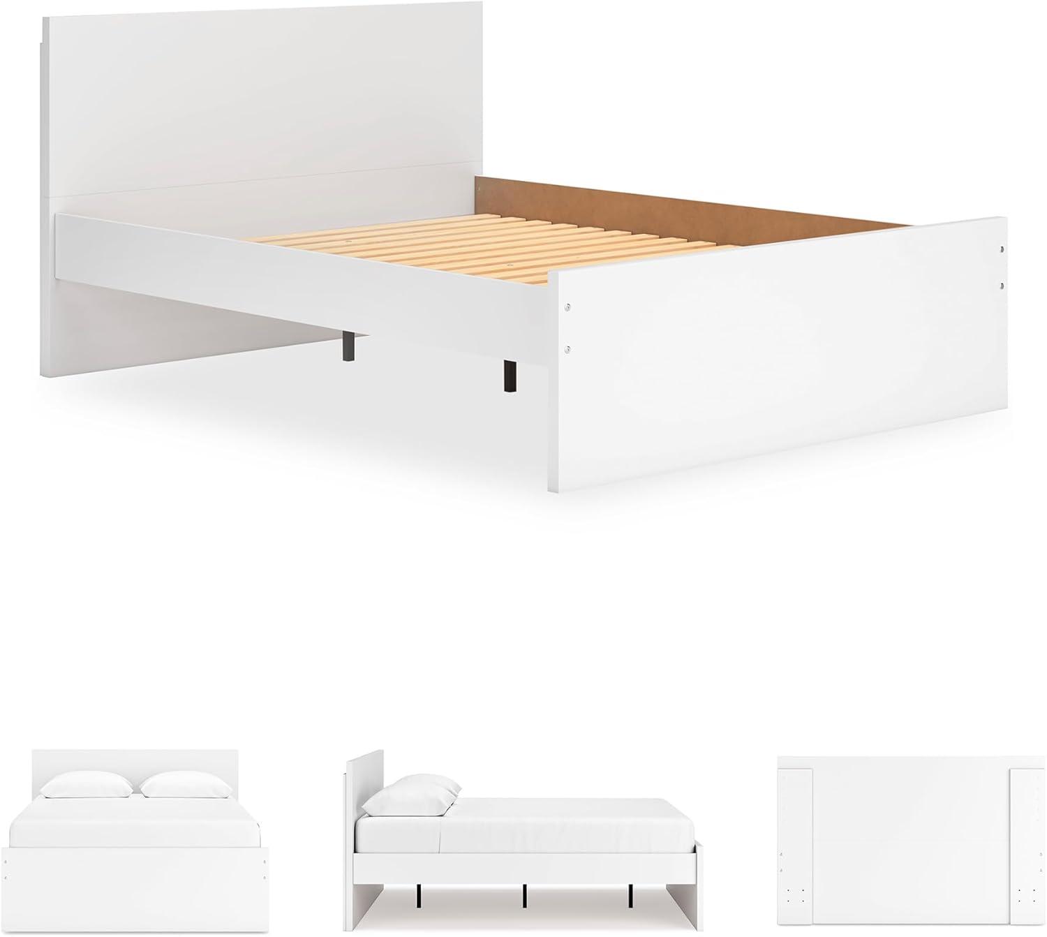 imageSignature Design by Ashley Onita Minimalist Panel Platform Bed Foundation or Box Spring Not Needed Full BeigeWhite