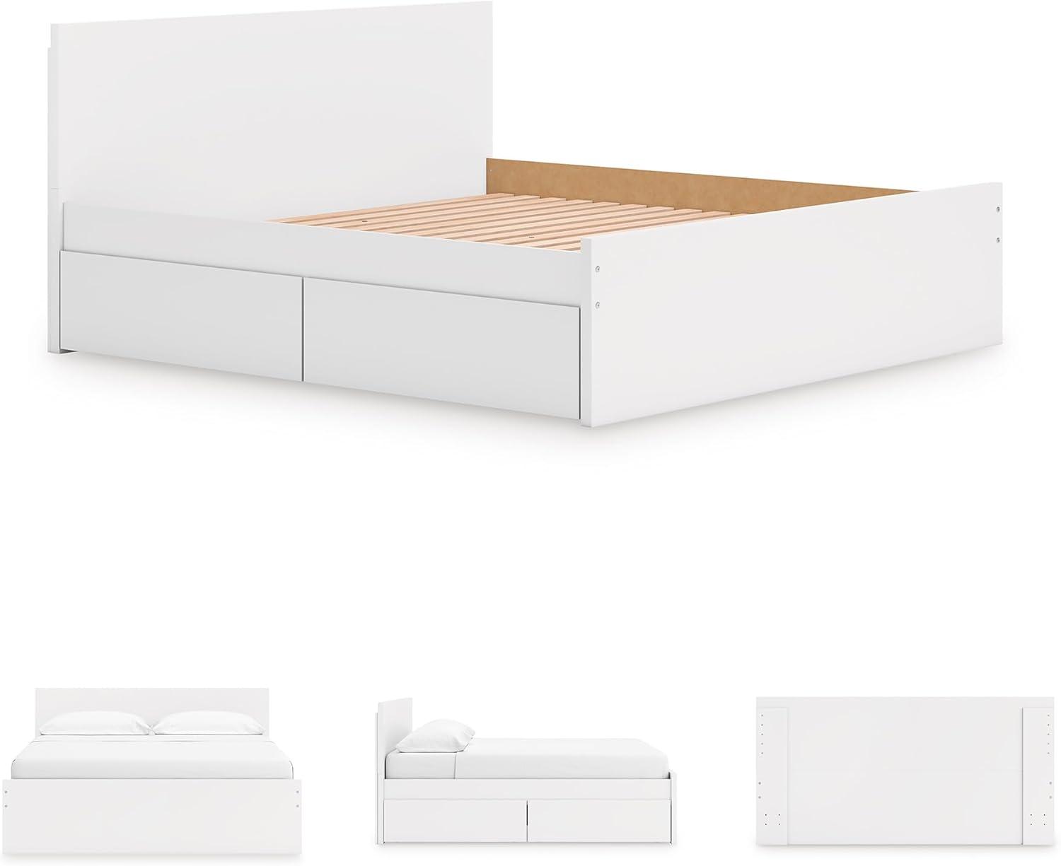 imageSignature Design by Ashley Onita Minimalist Panel Platform Bed Foundation or Box Spring Not Needed Full BeigeWhite