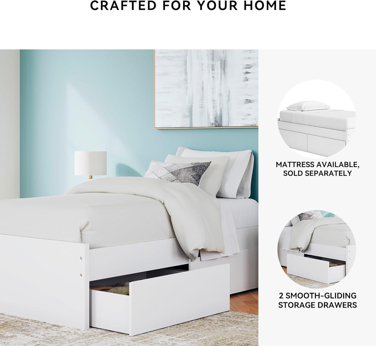 imageSignature Design by Ashley Onita Minimalist Panel Platform Bed Foundation or Box Spring Not Needed Full BeigeWhite