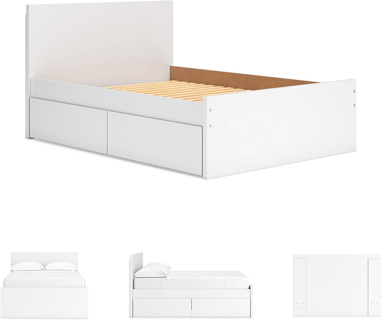 imageSignature Design by Ashley Onita Minimalist Panel Platform Bed Foundation or Box Spring Not Needed Full BeigeWhite