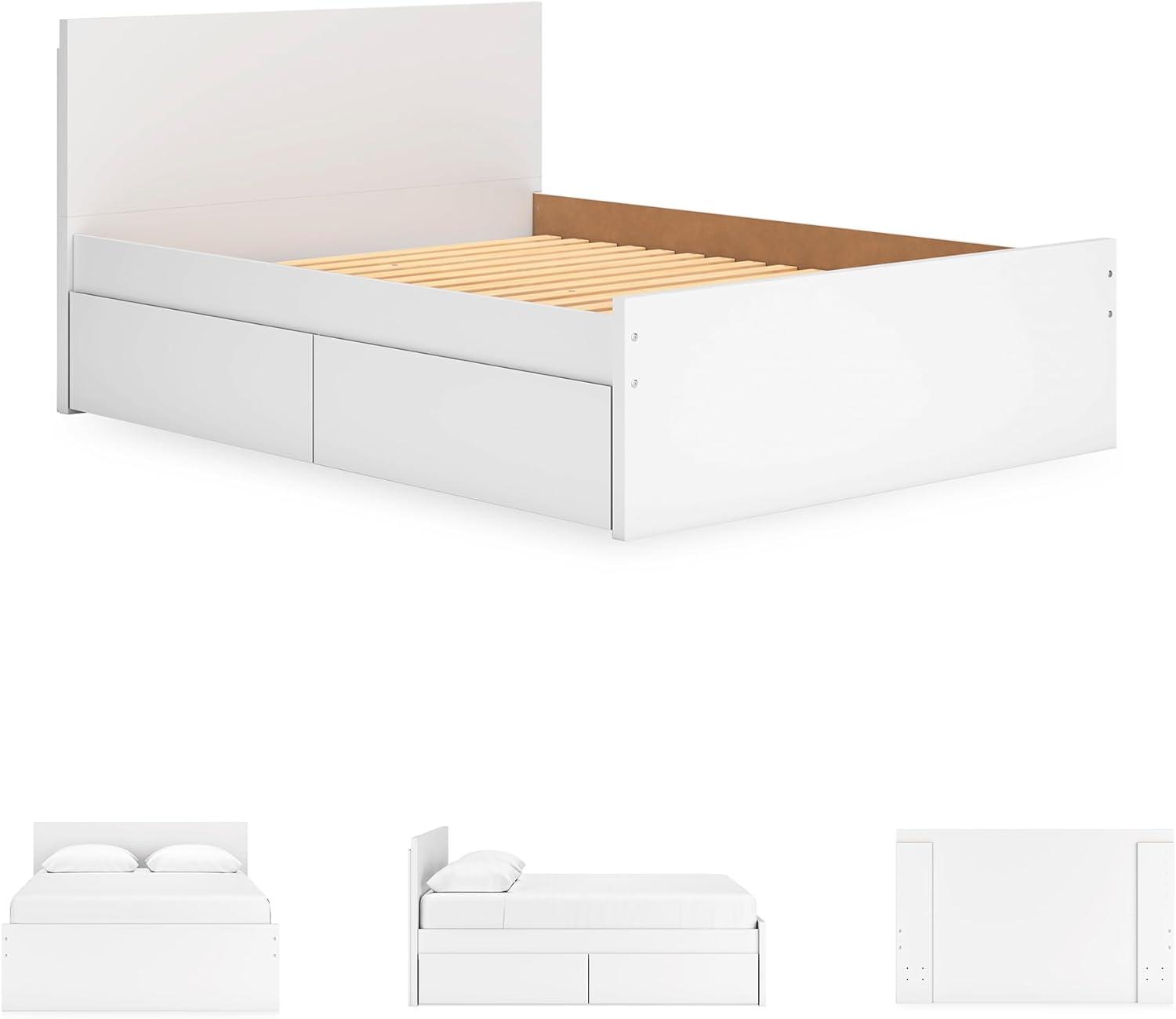 imageSignature Design by Ashley Onita Minimalist Panel Platform Bed Foundation or Box Spring Not Needed Full BeigeWhite
