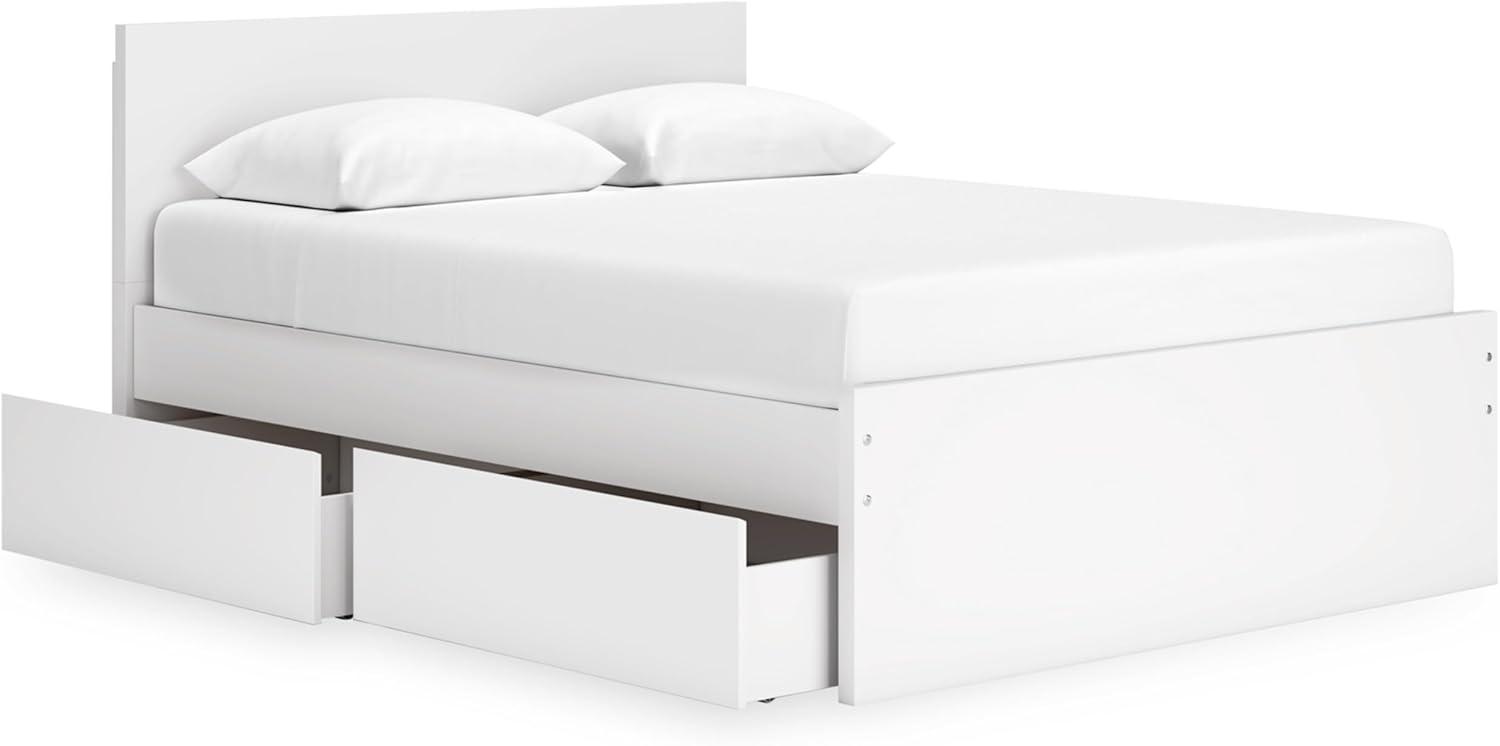 imageSignature Design by Ashley Onita Minimalist Panel Platform Bed Foundation or Box Spring Not Needed Full BeigeWhite