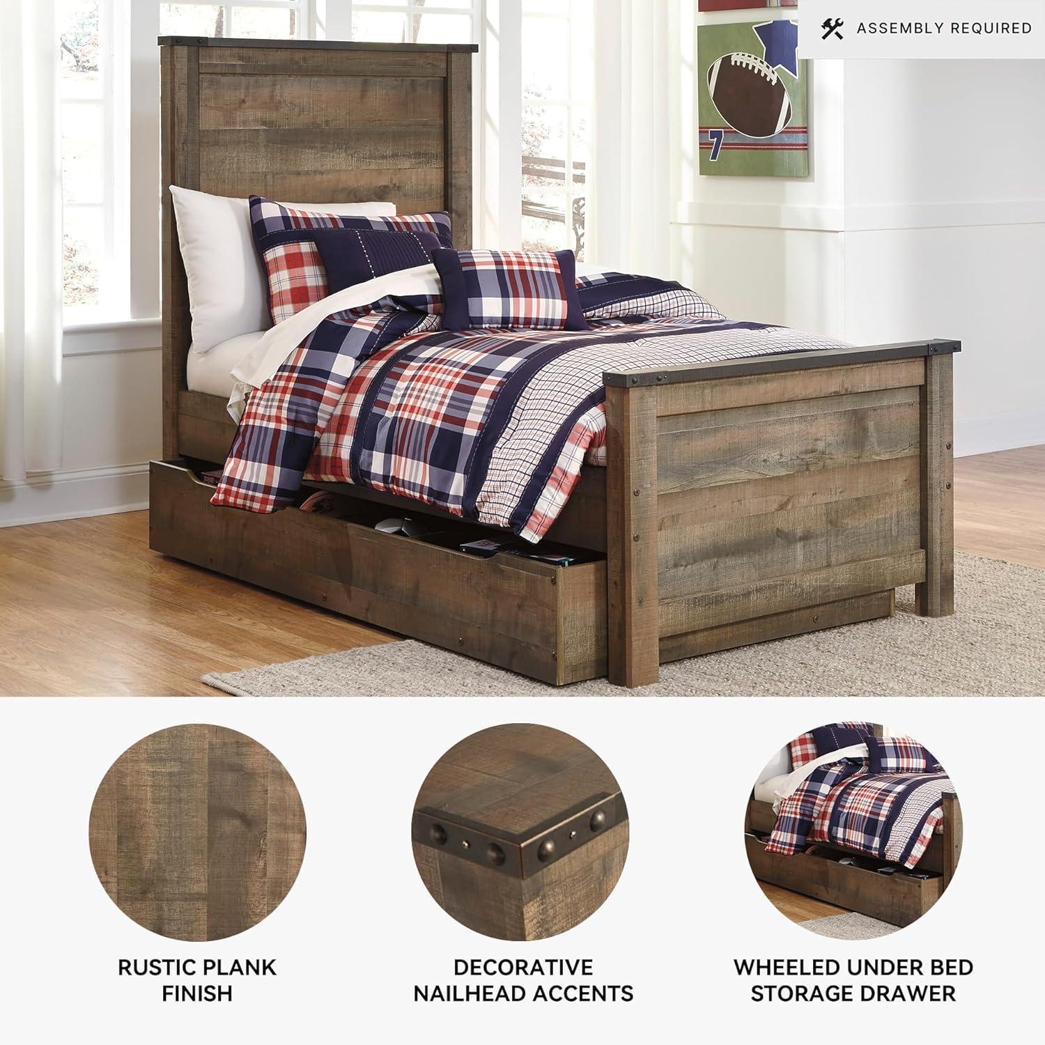 imageSignature Design by Ashley Trinell Casual Full Bookcase Platform Bed with 2 Storage Drawers and Nailheads Foundation or Box Spring Not Needed Dark BrownTwin Panel Bed with 1 Large Storage Drawer