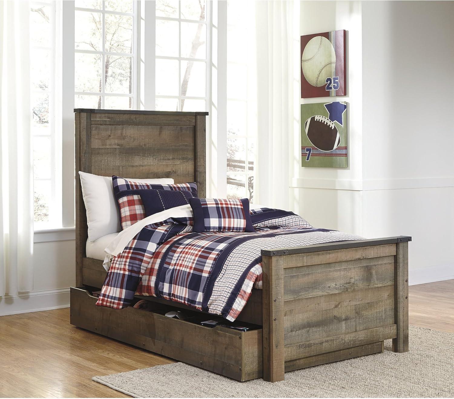 imageSignature Design by Ashley Trinell Casual Full Bookcase Platform Bed with 2 Storage Drawers and Nailheads Foundation or Box Spring Not Needed Dark BrownTwin Panel Bed with 1 Large Storage Drawer