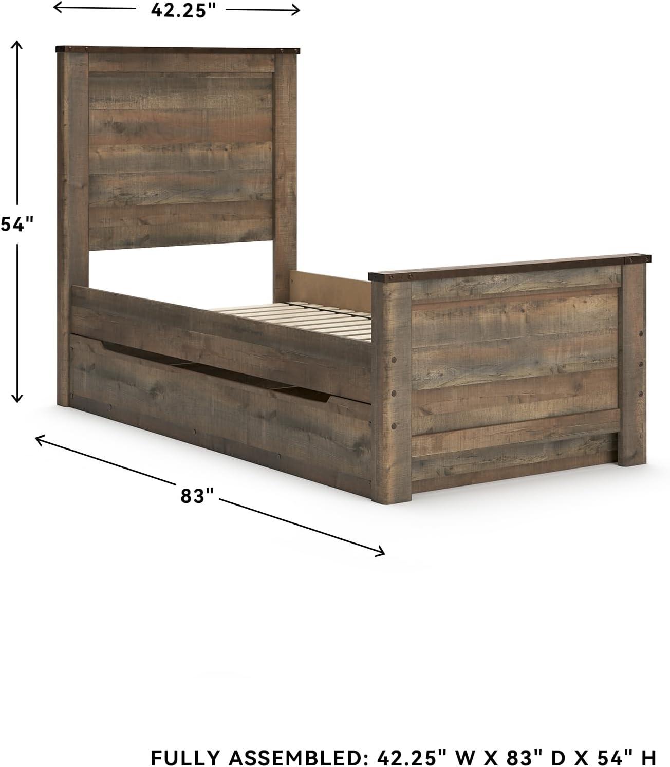 imageSignature Design by Ashley Trinell Casual Full Bookcase Platform Bed with 2 Storage Drawers and Nailheads Foundation or Box Spring Not Needed Dark BrownTwin Panel Bed with 1 Large Storage Drawer