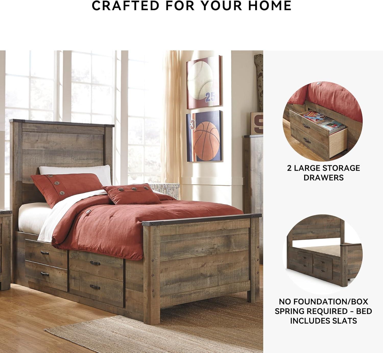 imageSignature Design by Ashley Trinell Casual Full Bookcase Platform Bed with 2 Storage Drawers and Nailheads Foundation or Box Spring Not Needed Dark BrownTwin Panel Bed with 2 Storage Drawers