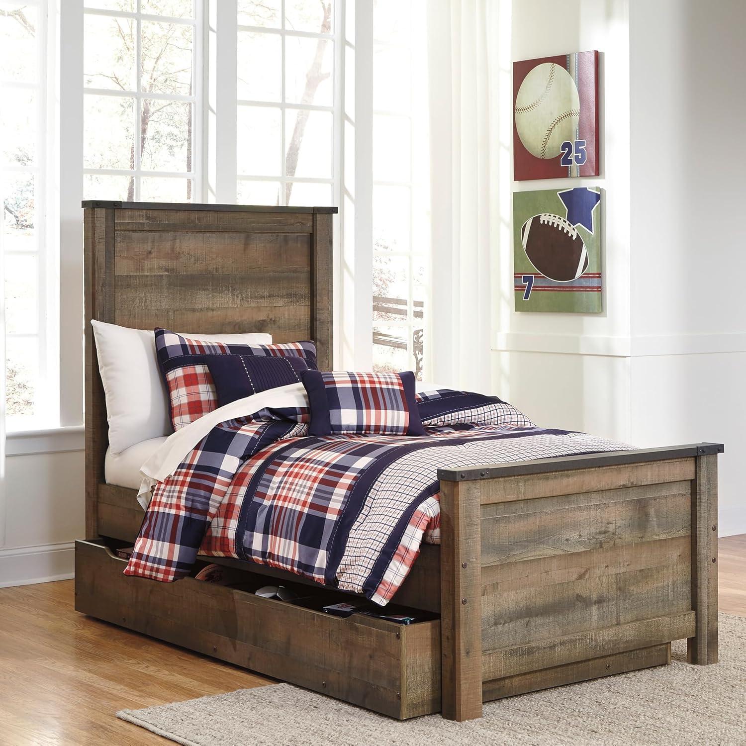imageSignature Design by Ashley Trinell Casual Full Bookcase Platform Bed with 2 Storage Drawers and Nailheads Foundation or Box Spring Not Needed Dark BrownTwin Panel Bed with 1 Large Storage Drawer