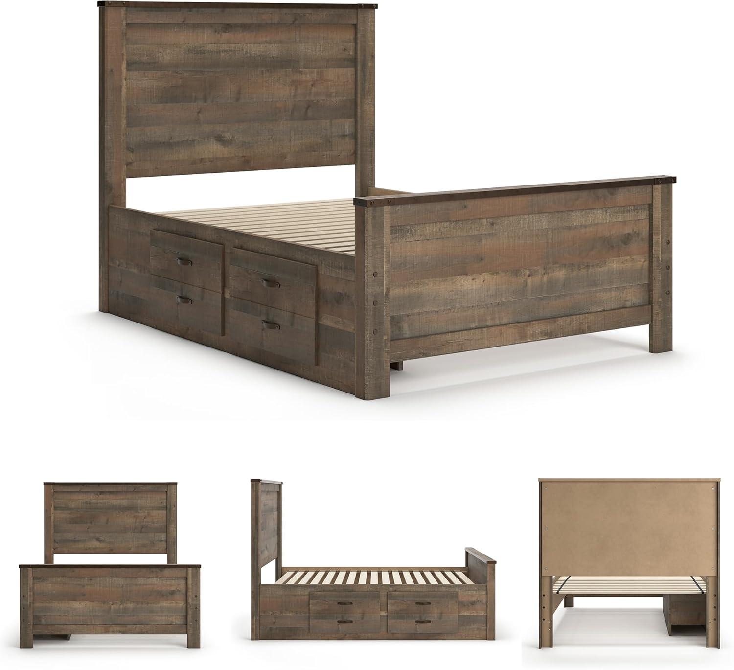 imageSignature Design by Ashley Trinell Casual Full Bookcase Platform Bed with 2 Storage Drawers and Nailheads Foundation or Box Spring Not Needed Dark BrownFull Panel Bed with 2 Storage Drawers