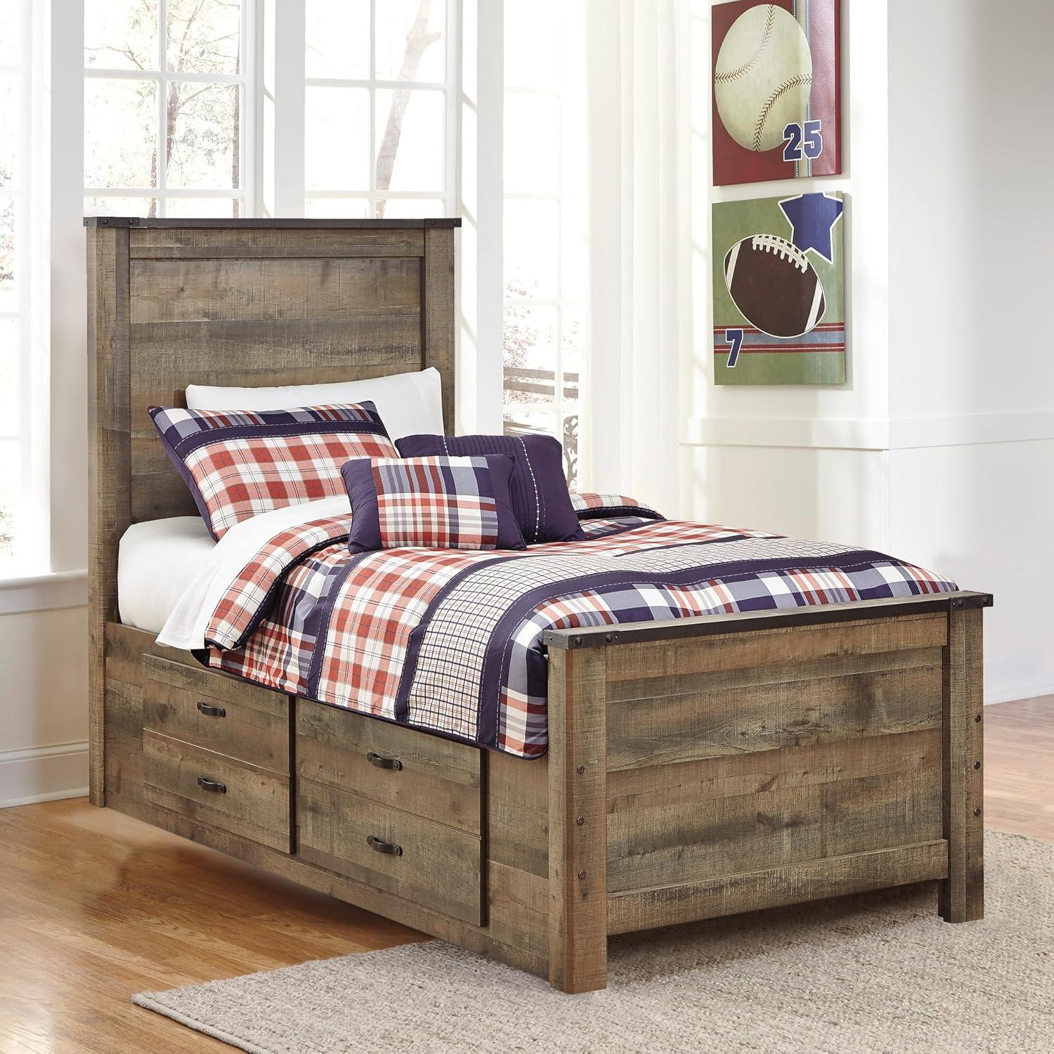 imageSignature Design by Ashley Trinell Casual Full Bookcase Platform Bed with 2 Storage Drawers and Nailheads Foundation or Box Spring Not Needed Dark BrownTwin Panel Bed with 2 Storage Drawers