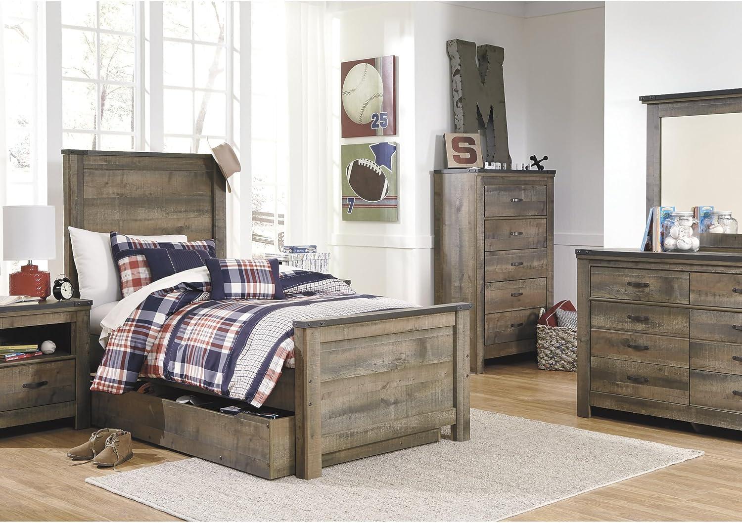 imageSignature Design by Ashley Trinell Casual Full Bookcase Platform Bed with 2 Storage Drawers and Nailheads Foundation or Box Spring Not Needed Dark BrownTwin Panel Bed with 1 Large Storage Drawer